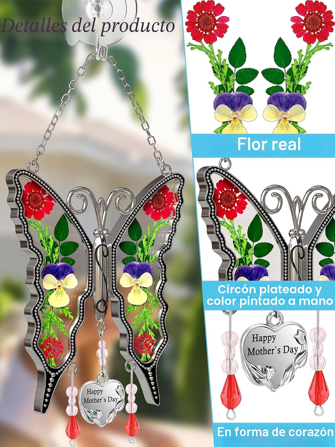 Campanilla vitral mariposa regalo madre abuela