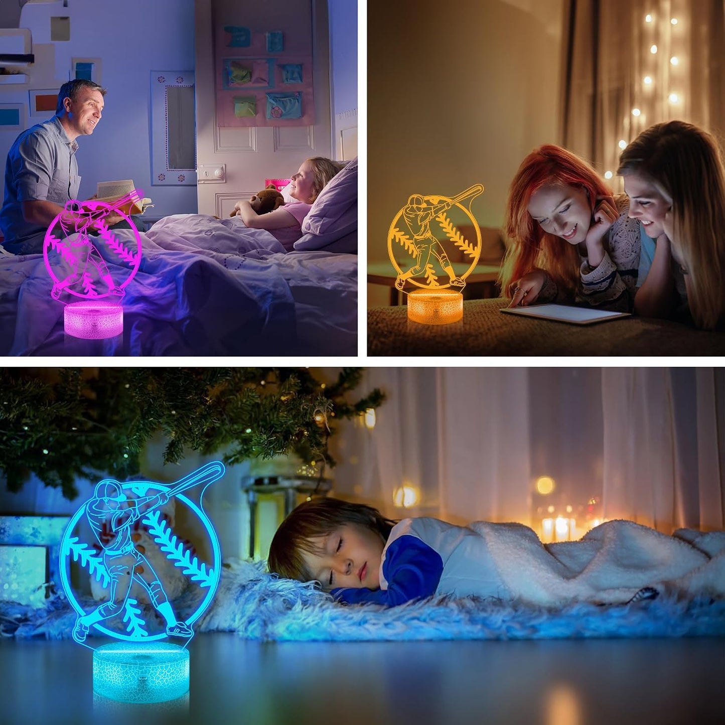 Lámpara 3D béisbol con control 16 colores para niños