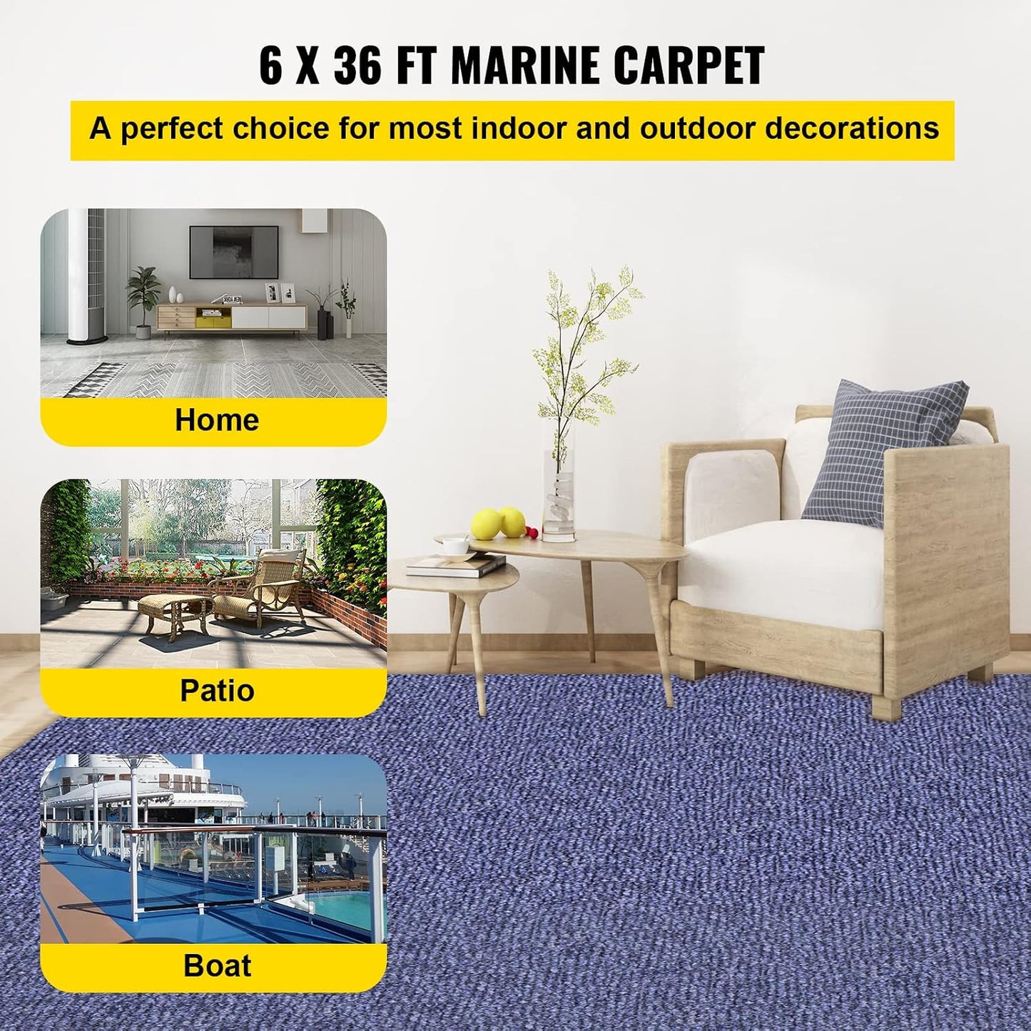 Alfombra Marina 6x36ft Azul Profundo Impermeable para Barcos