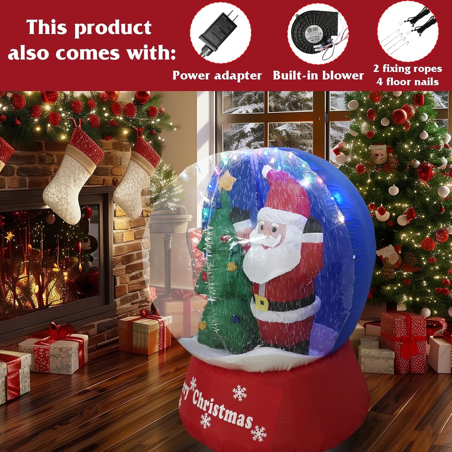 Decoración inflable navideña con luces LED y copos de nieve