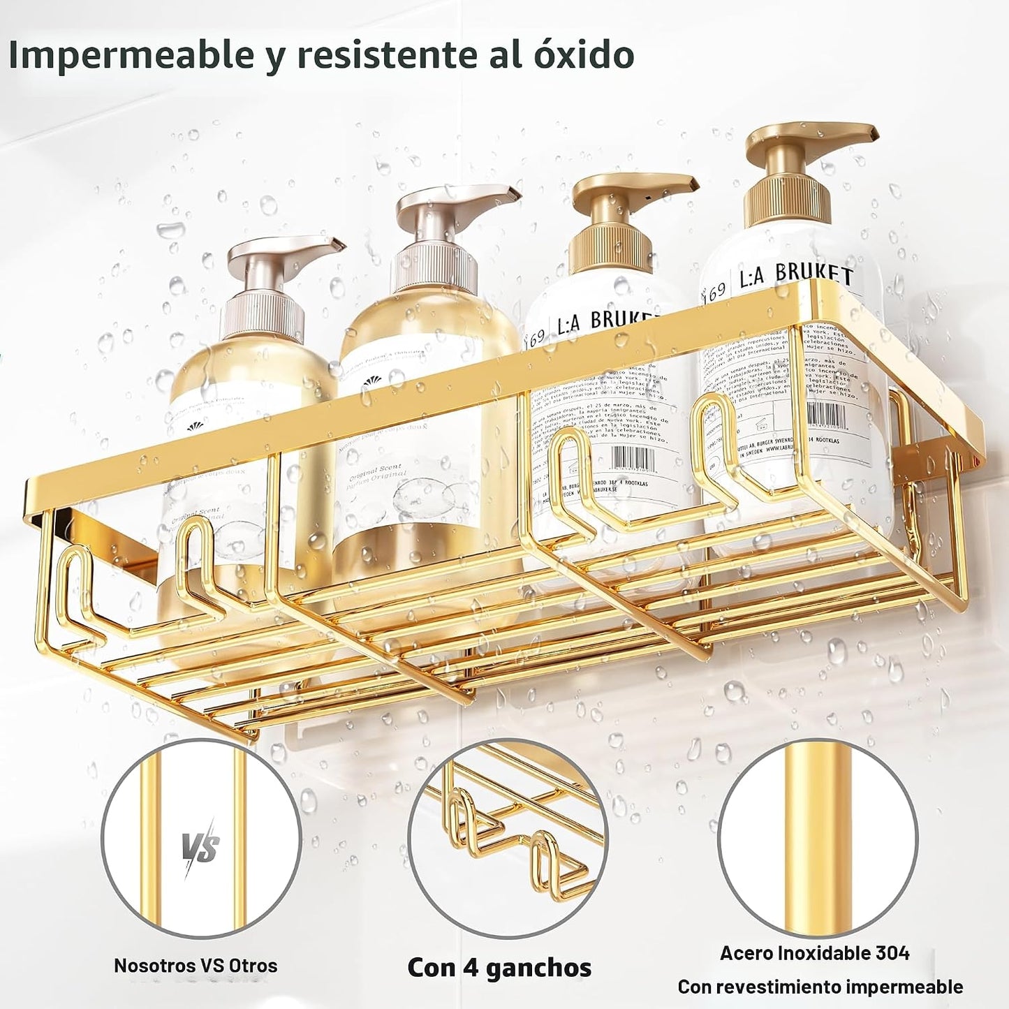 5 Pzas Soporte Champú Acero Inox Autoadhesivo Ducha