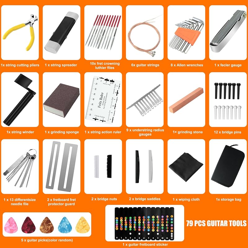 Kit 79 Pzas Herramientas Guitarra Ukelele Bajo Mandolina