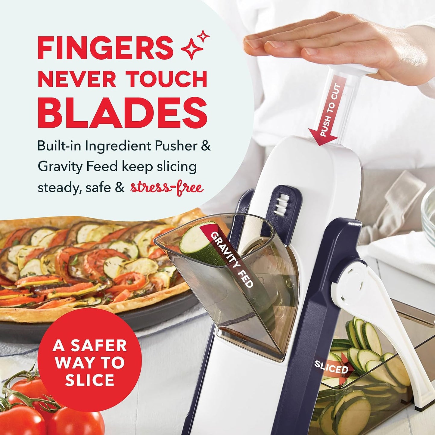 Mandolina Safe Slice para verduras 30 ajustes grosor azul marino