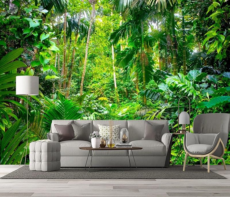 Papel pintado selva tropical hojas verdes sala 348x244cm