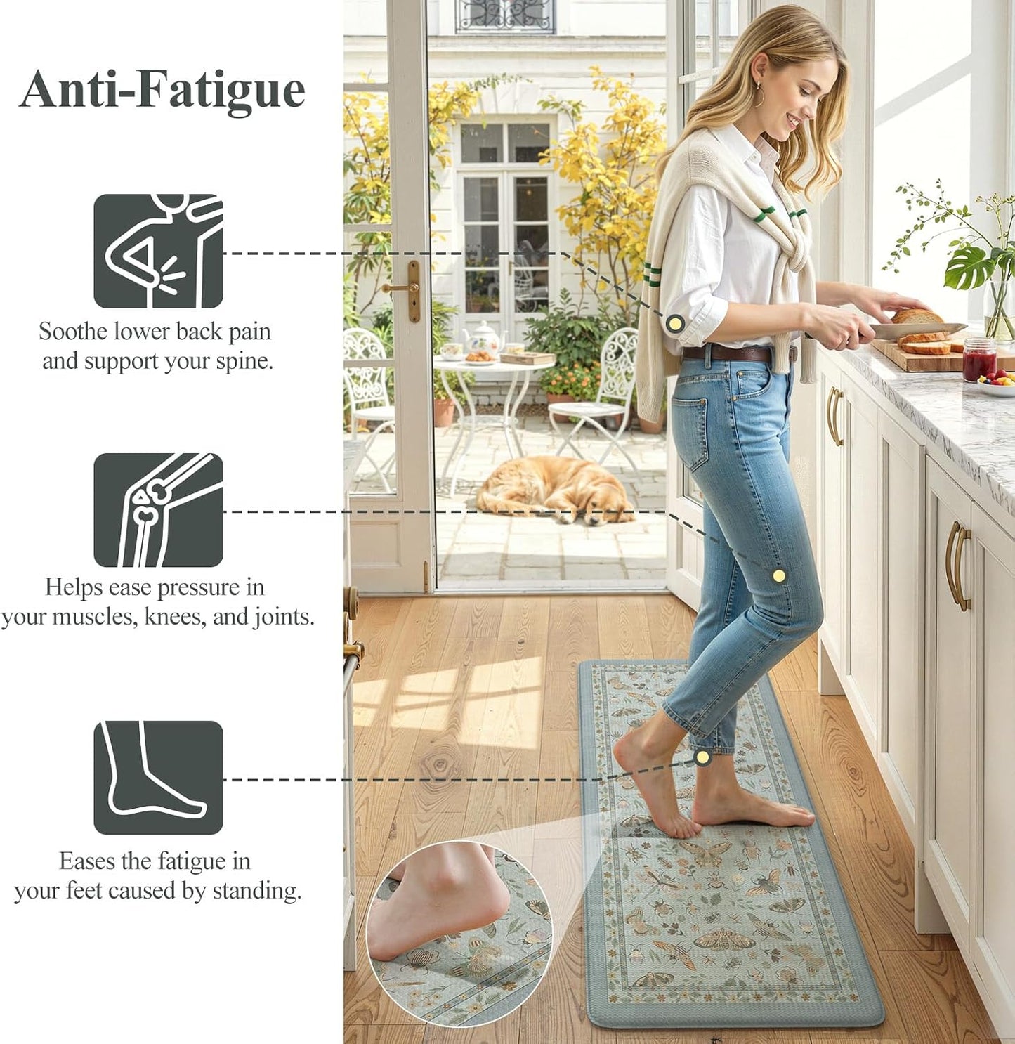 Set 2 tapetes antifatiga cocina espuma viscoelástica azul