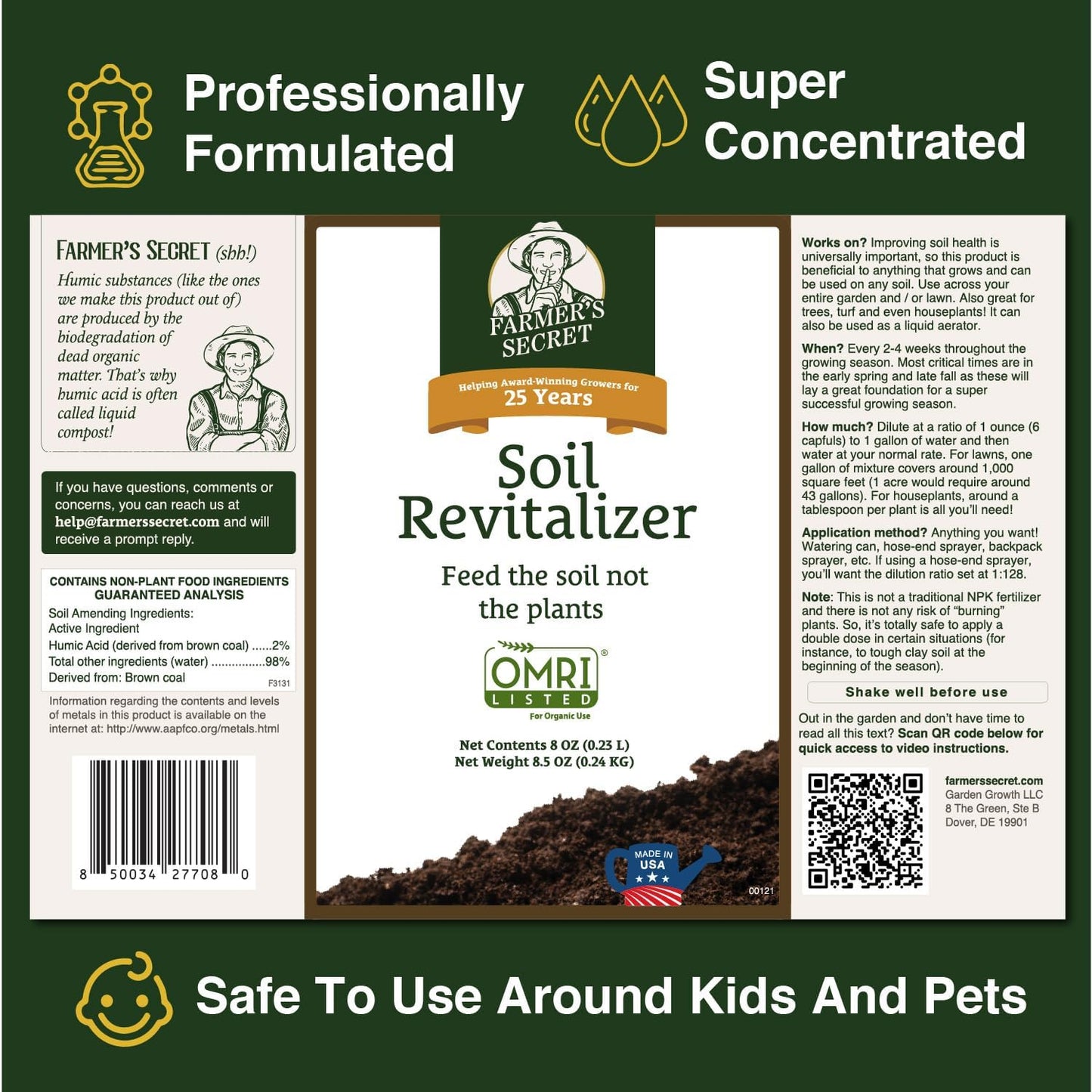 Revitalizador suelo 8oz OMRI ácido húmico activado