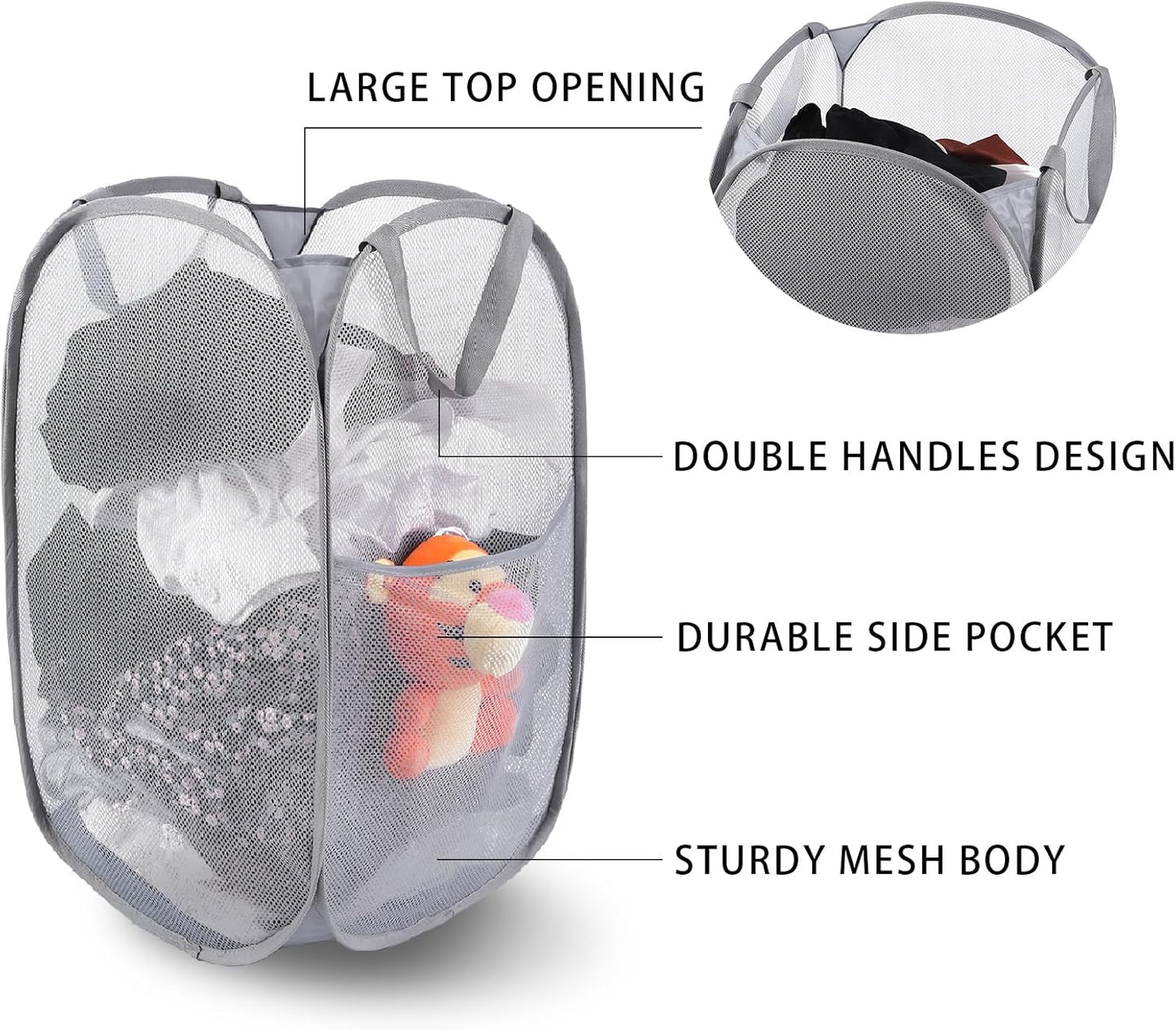 Cesta lavandería desplegable 72L con bolsillo y mango