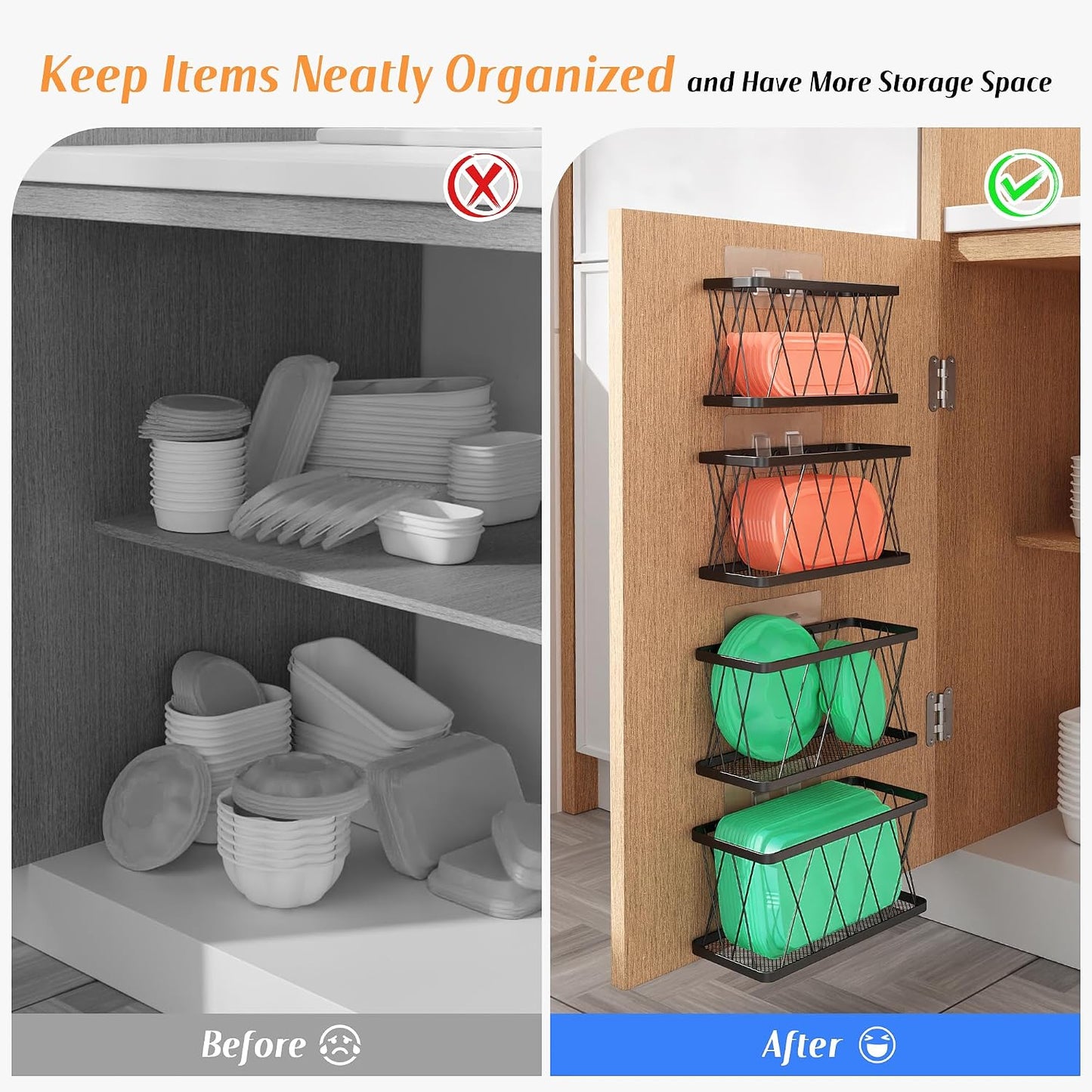 4 Organiz. puerta gabinete cocina con tapa adhesiva