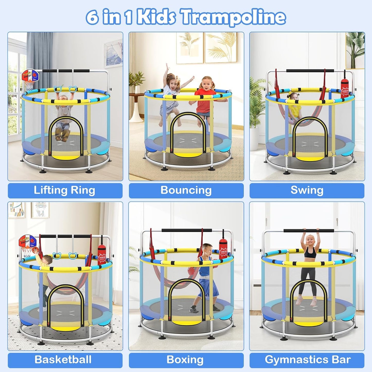 Trampolín 55" para niños con red seguridad y aro baloncesto
