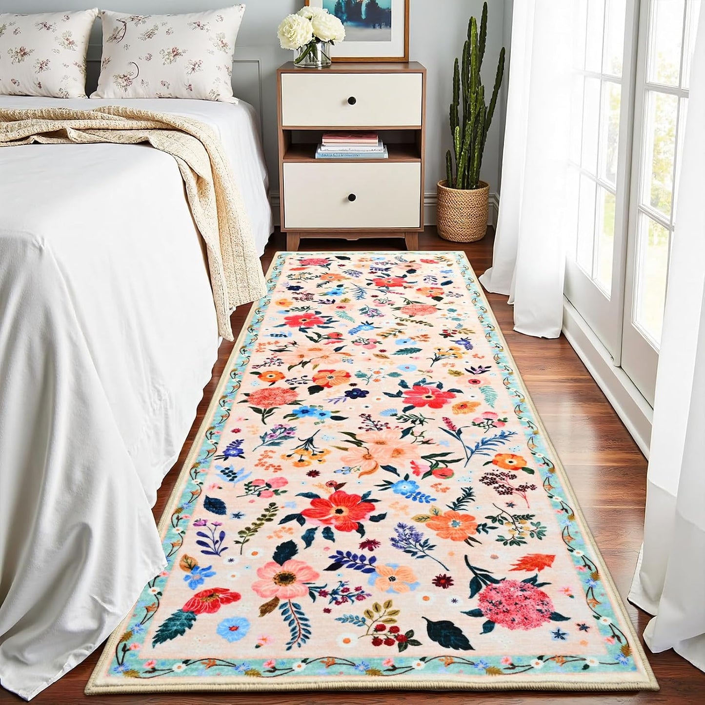 Alfombra pasillo 2'6''x8' beige floral antiderrap