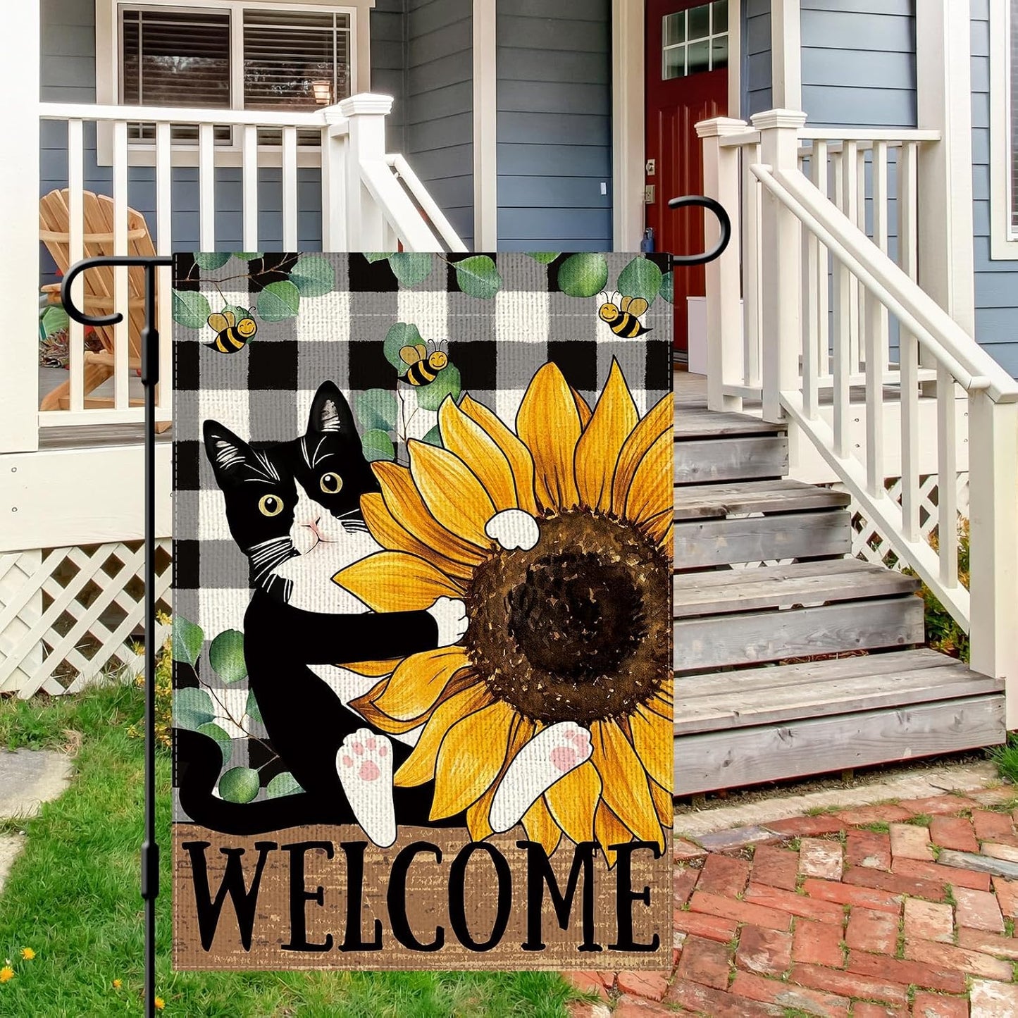 Bandera jardín girasoles gatos 12x18pulg doble cara primavera