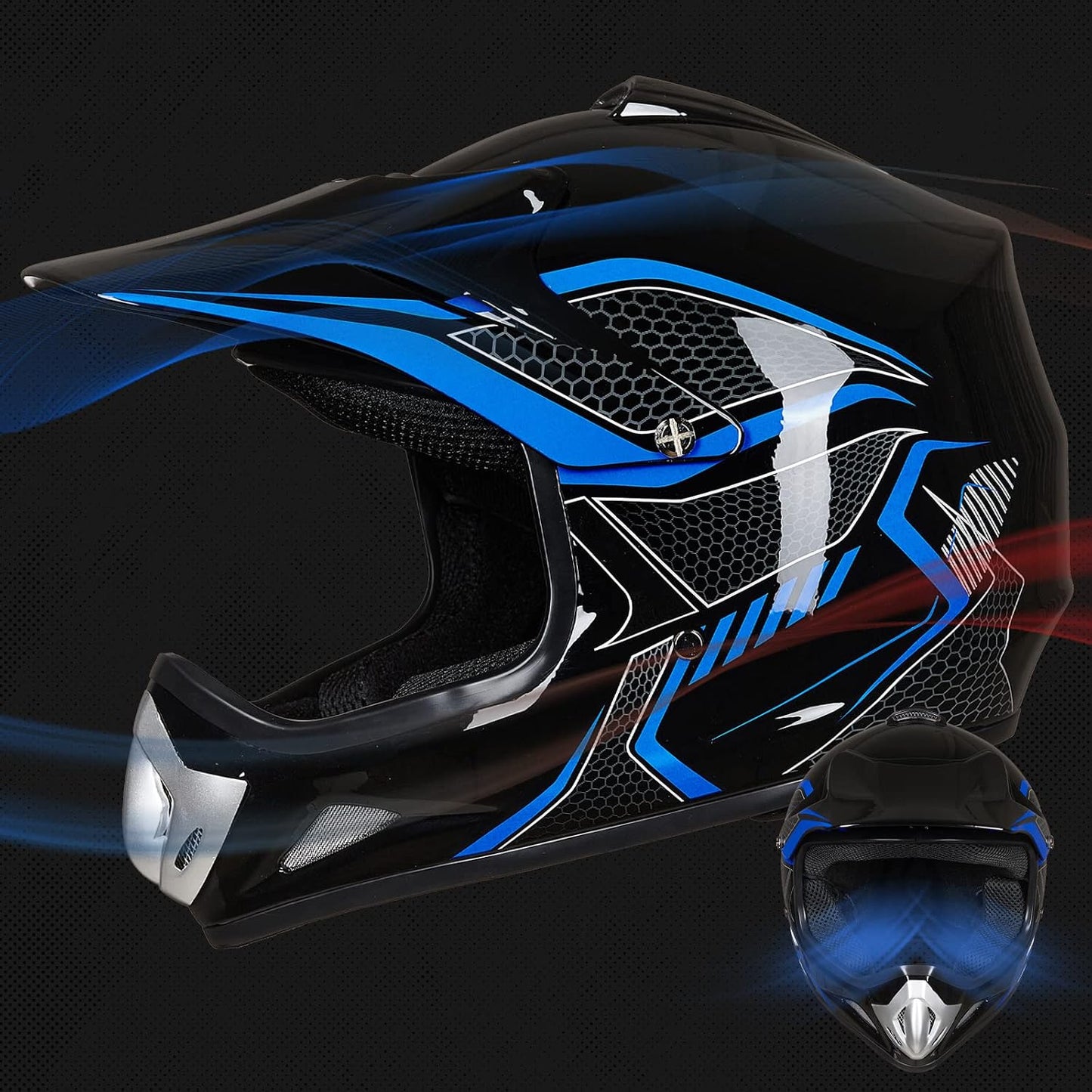 Casco motocross cara completa DOT aprobado Mediana Azul