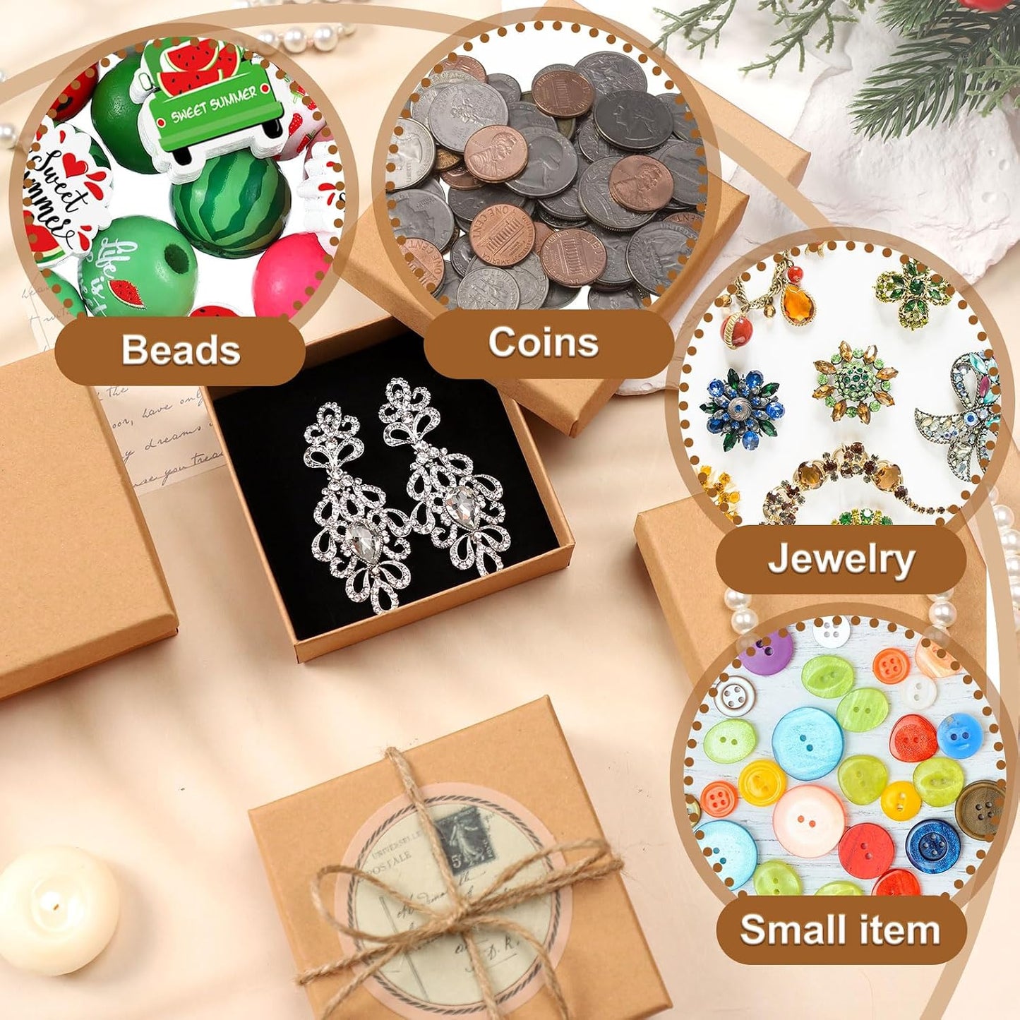 100 Pzas Cajas Regalo Joyería Cartón Kraft
