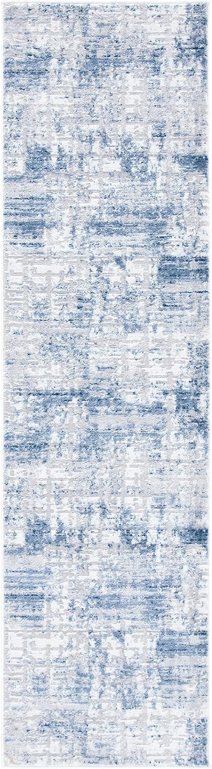 Alfombra pasillo 2x6ft diseño abstracto azul y gris