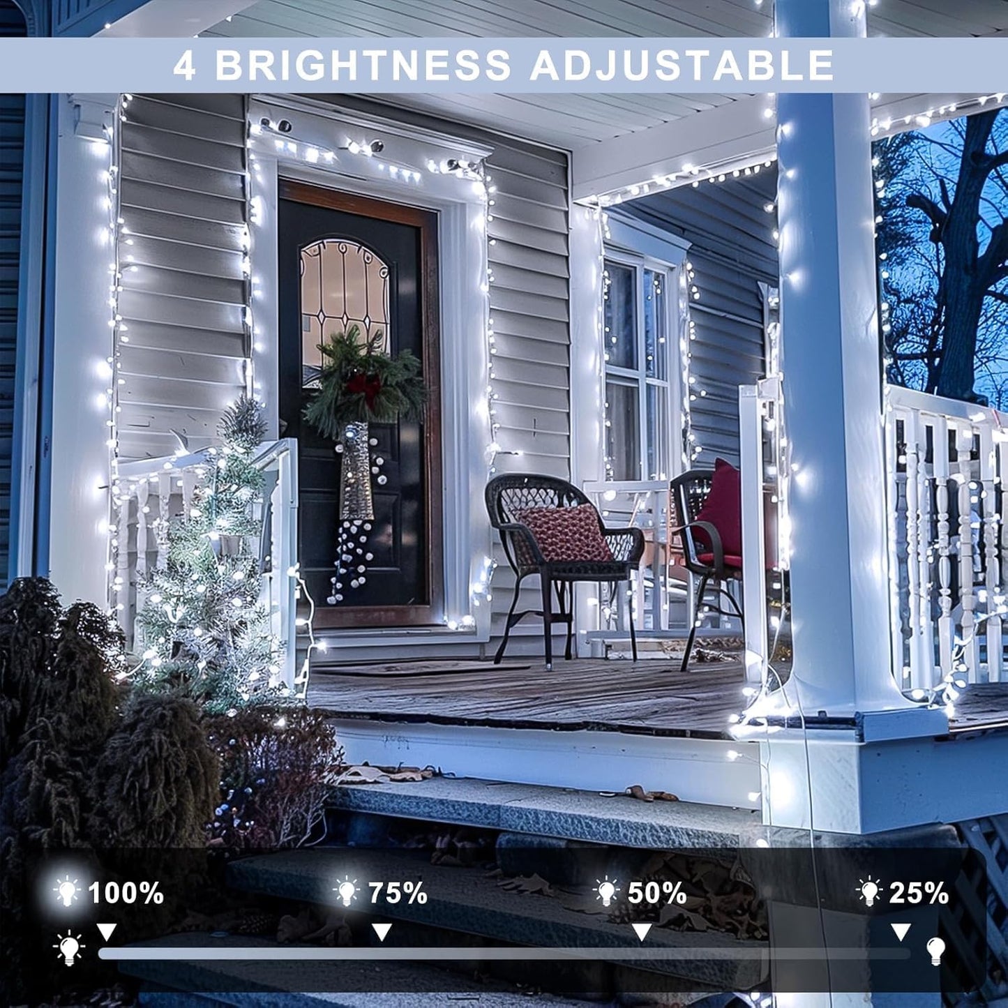 Tira luces Navidad blancas 132ft 400 LED 8 modos