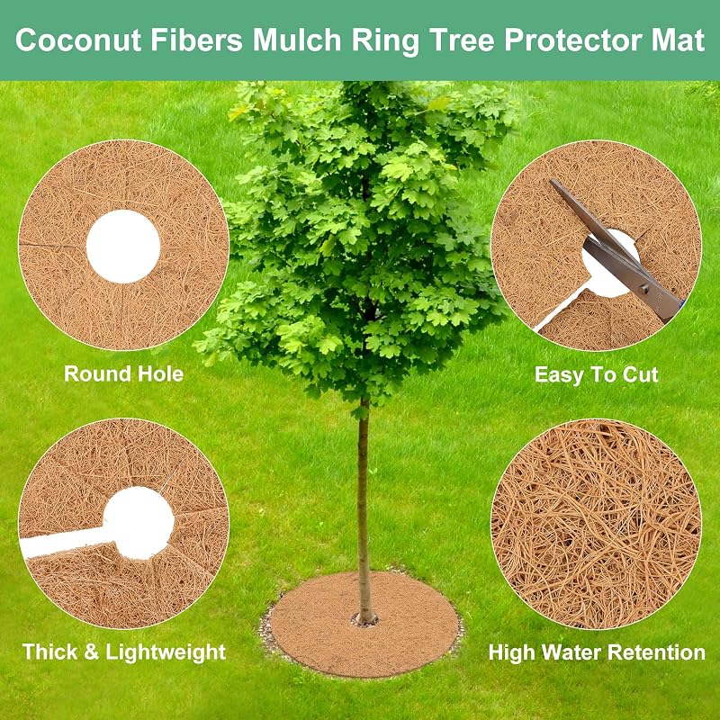 4 Tapetes Fibra Coco Anillo 15.7pulg Protección Árboles