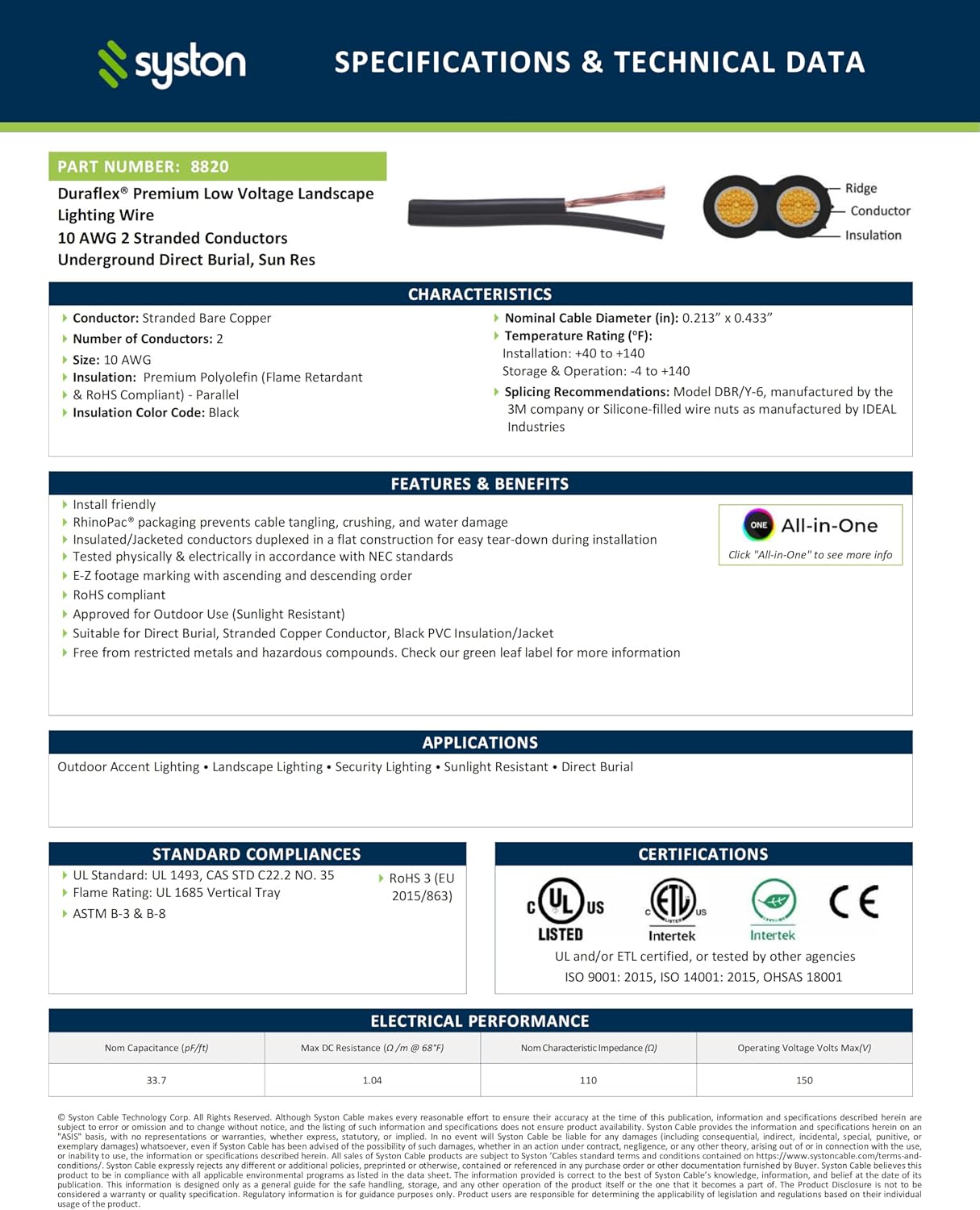 Cable entierro directo 10/2 cobre para iluminación exterior