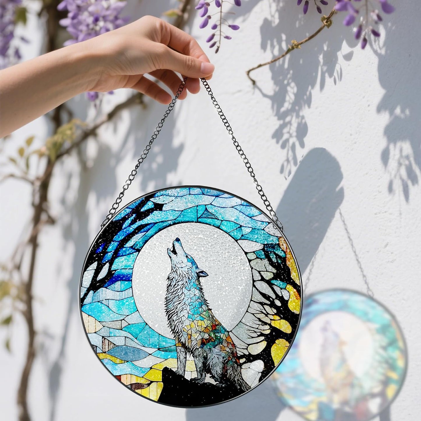 Colgante vitral atrapasol lobo decoración ventana regalo