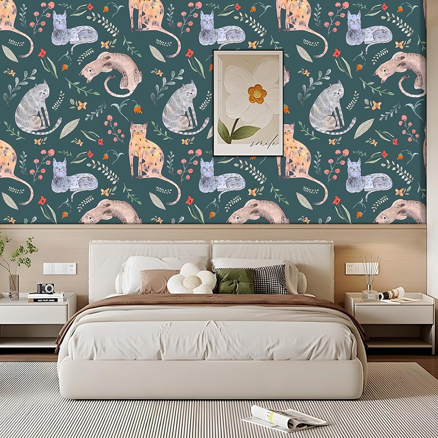Papel tapiz autoadhesivo animales gato hojas botánicas