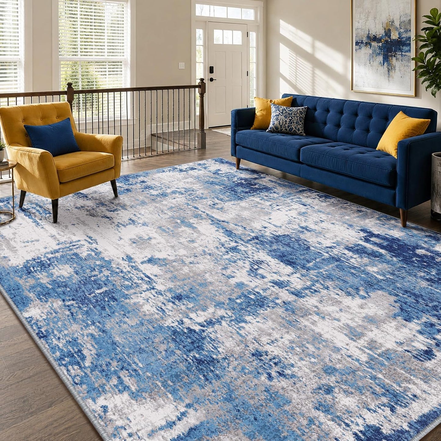 Tapete antiderrap lavable sala dormitorio azul gris