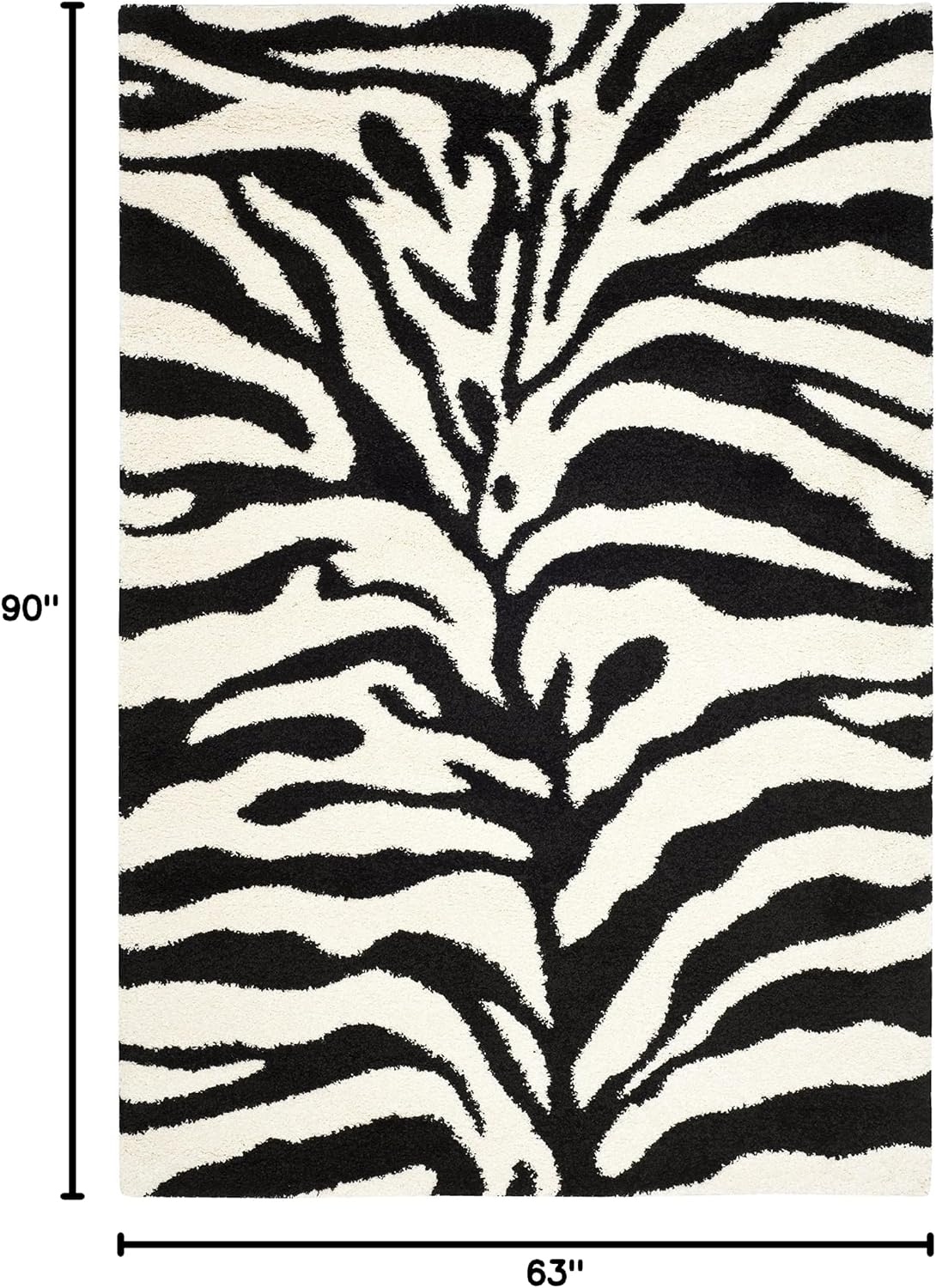 Alfombra Shag Cebras Marfil y Negro 5'3x7'6