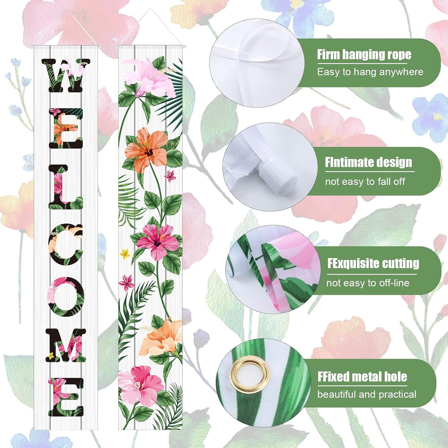 2 Pancartas Florales Bienvenida 72x12pulg Colgante Puerta