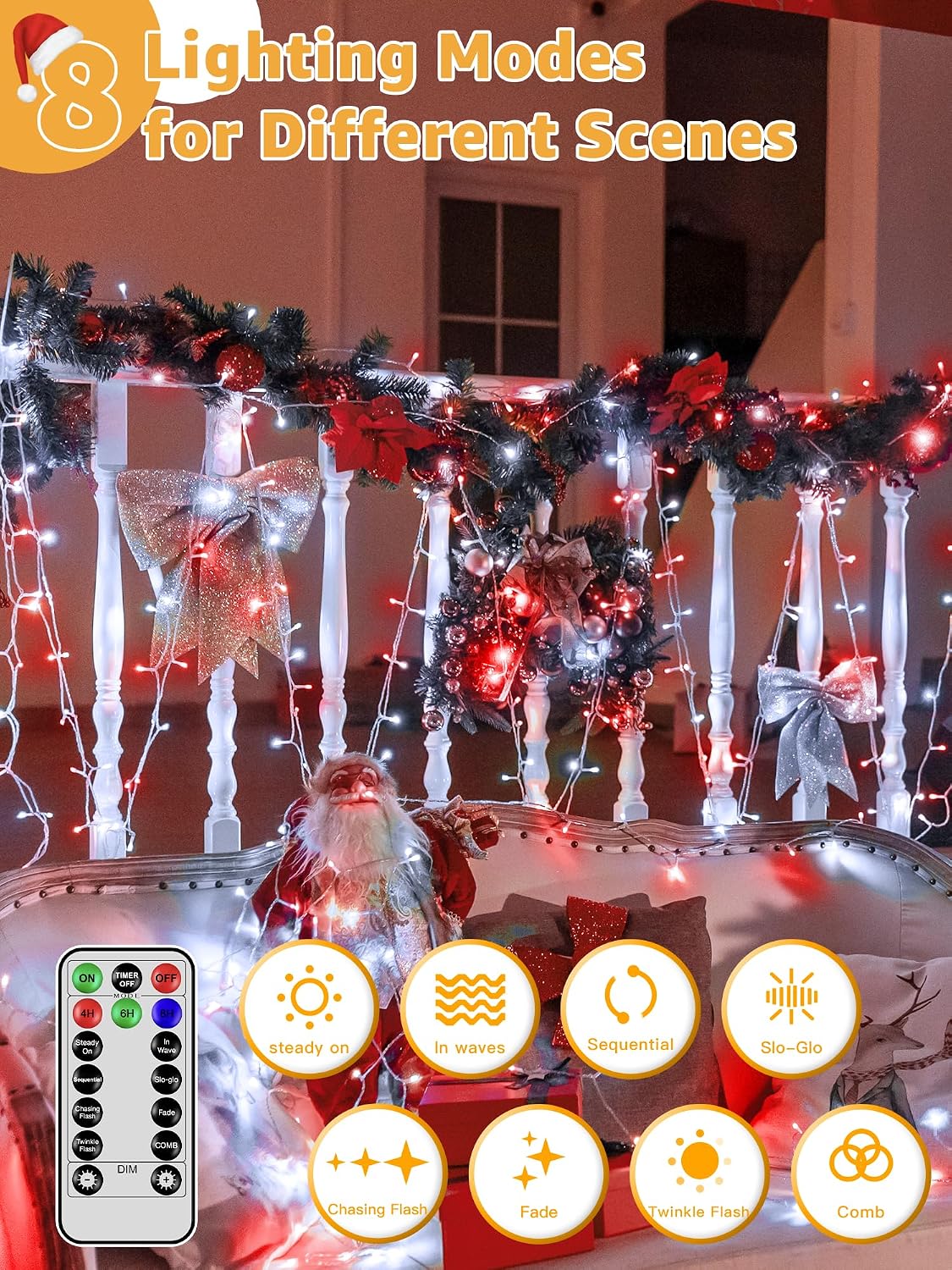 Luces Navidad 600 LED 98ft impermeables control remoto 8 modos