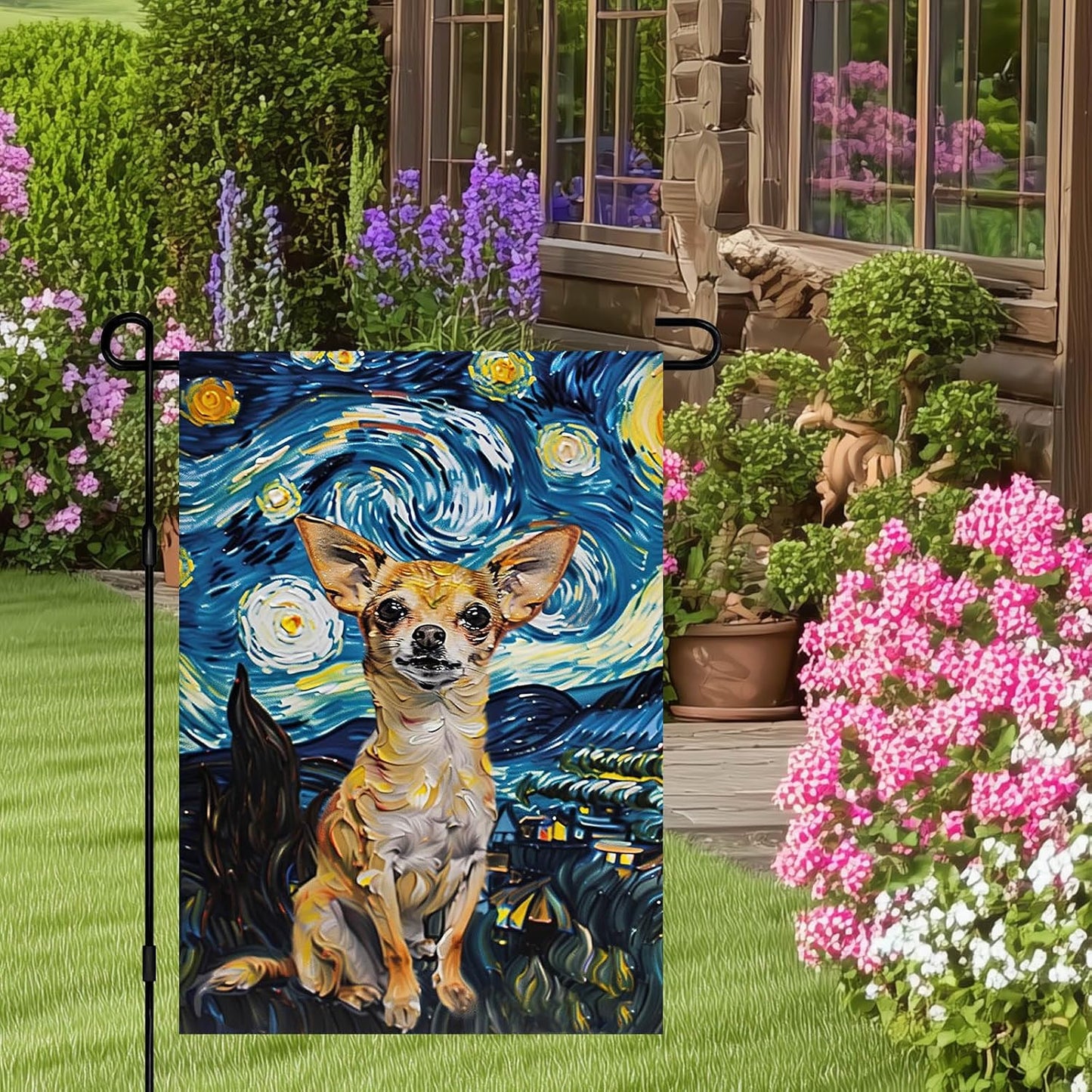 Bandera jardín Chihuahua 12x18pulg doble cara noche estrellada