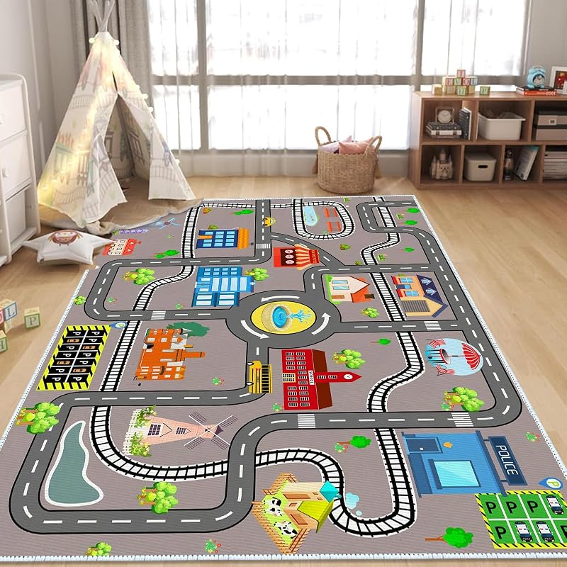Alfombra coche niños 2'7"x4' antiderrap gris