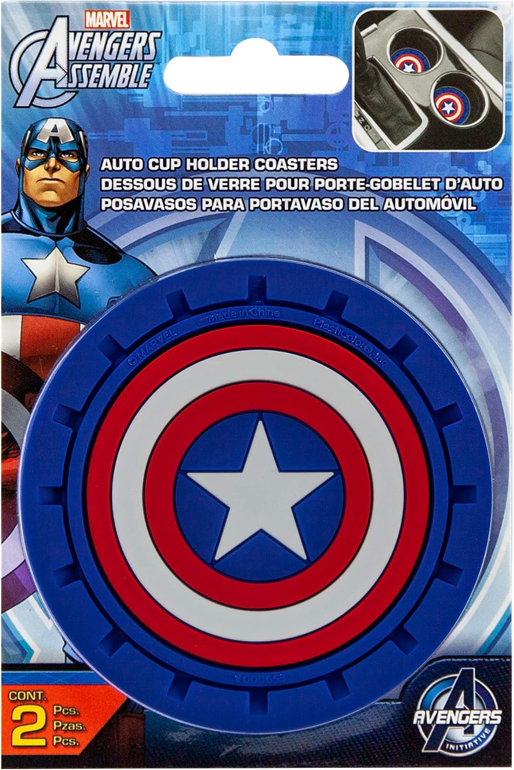 Portavasos Marvel Capitán América para auto pack 2 azul