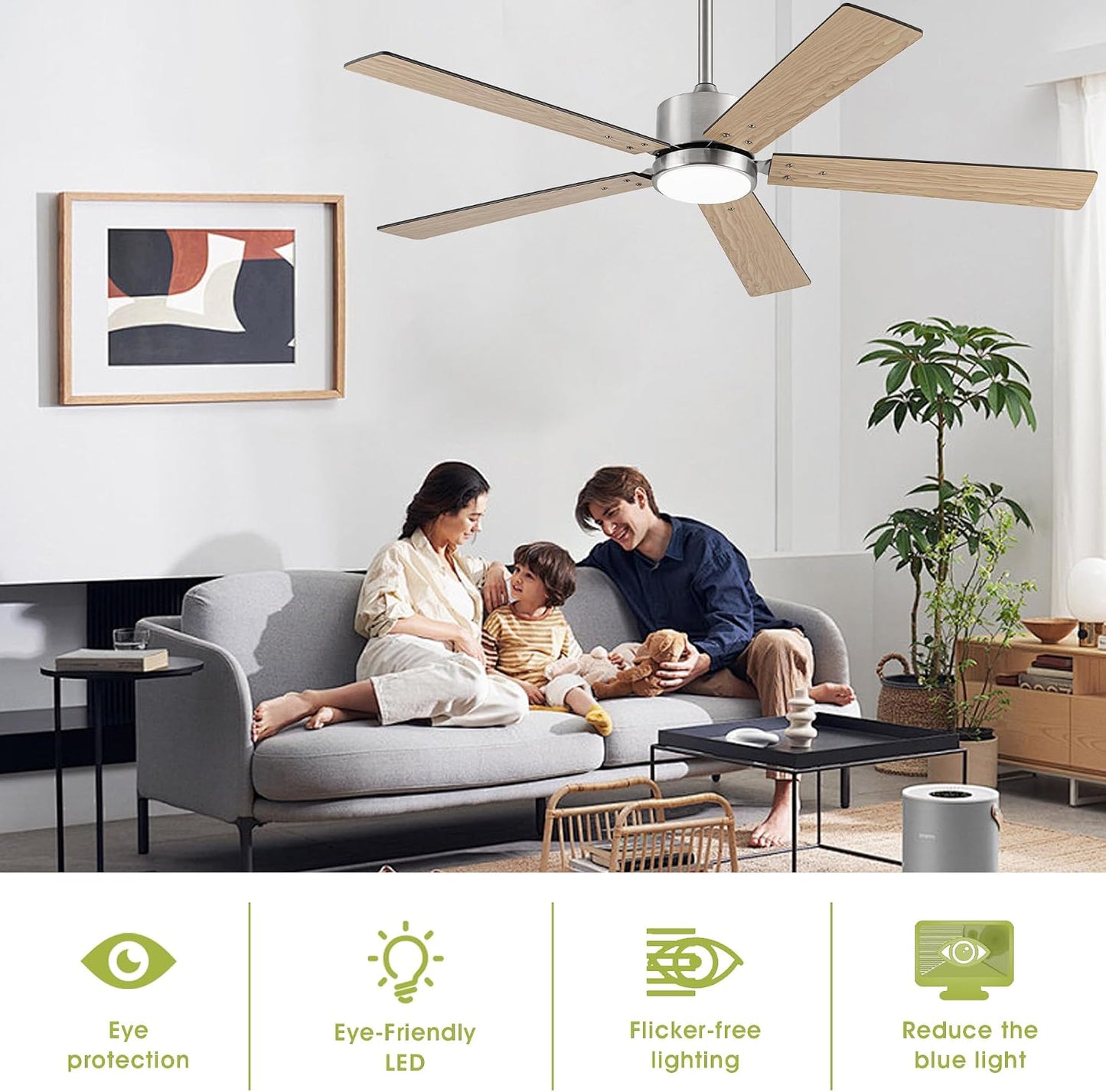 Ventilador techo moderno 52pulg DC negro con luz control