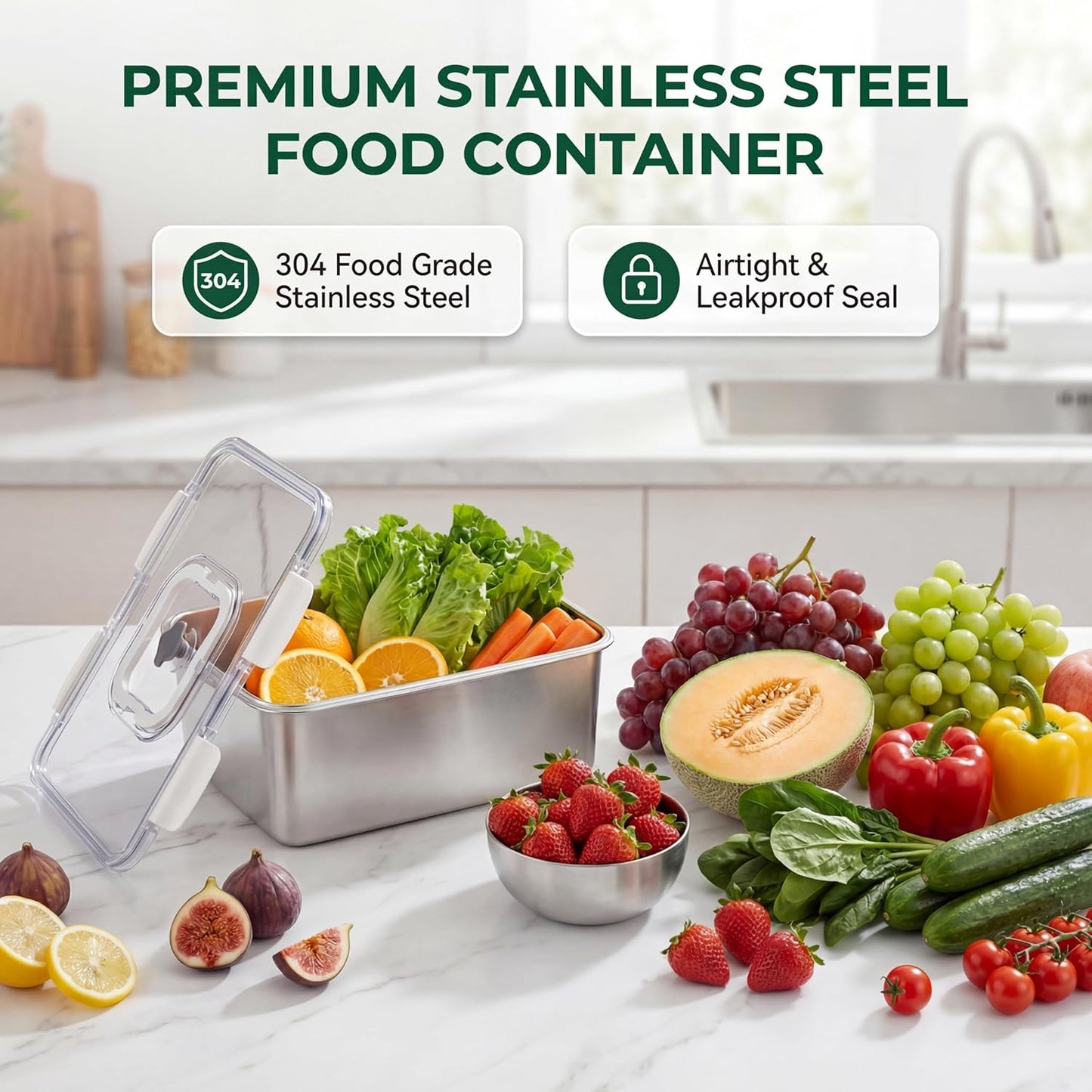 Contenedor acero inox 7.5L con tapa airtight