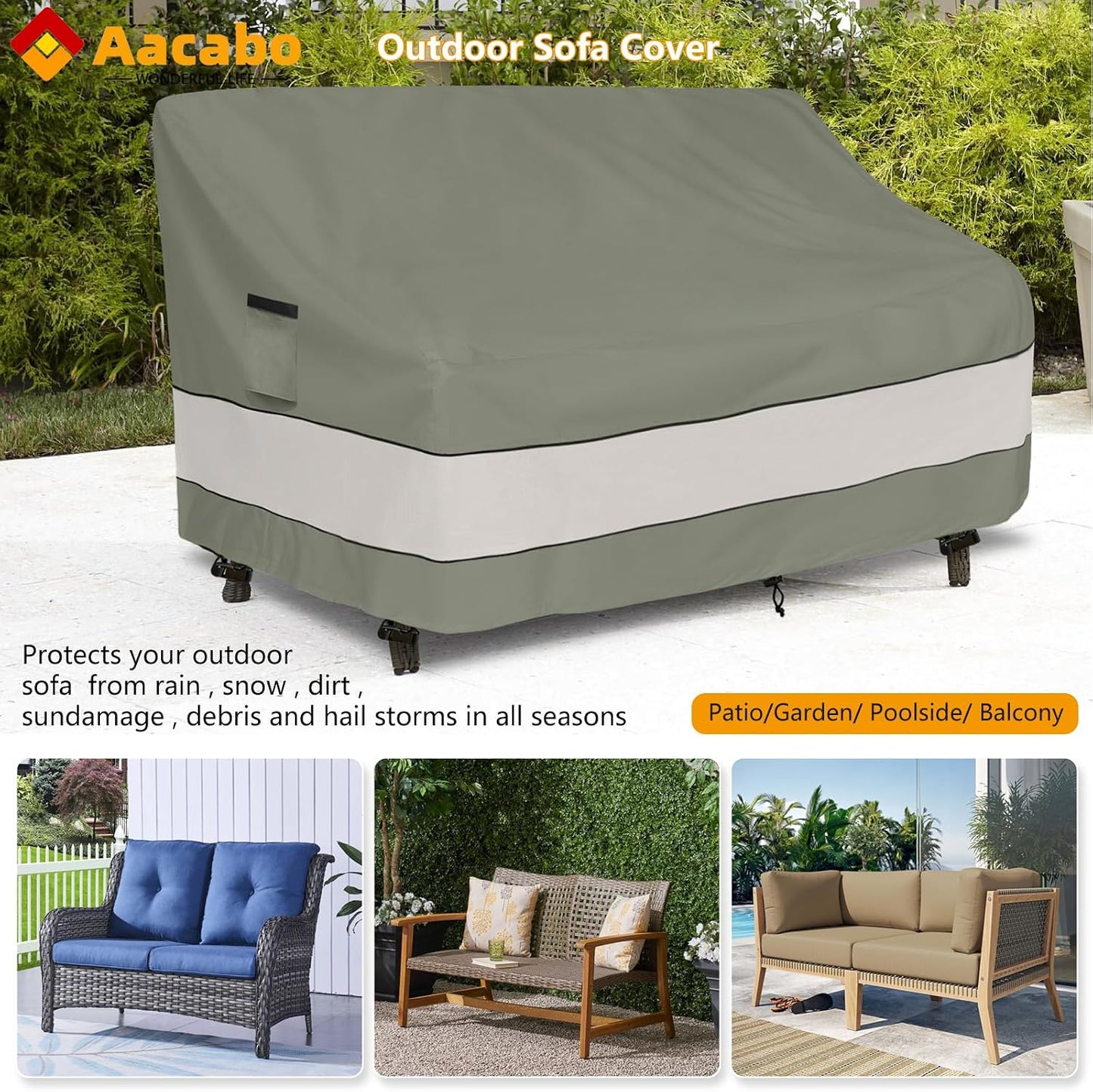 Funda sofá patio 2 plazas impermeable 58x32.5x31pulg