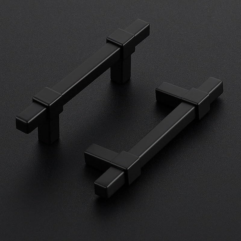25 Manijas Gabinete Negro Mate con Agujero 3"