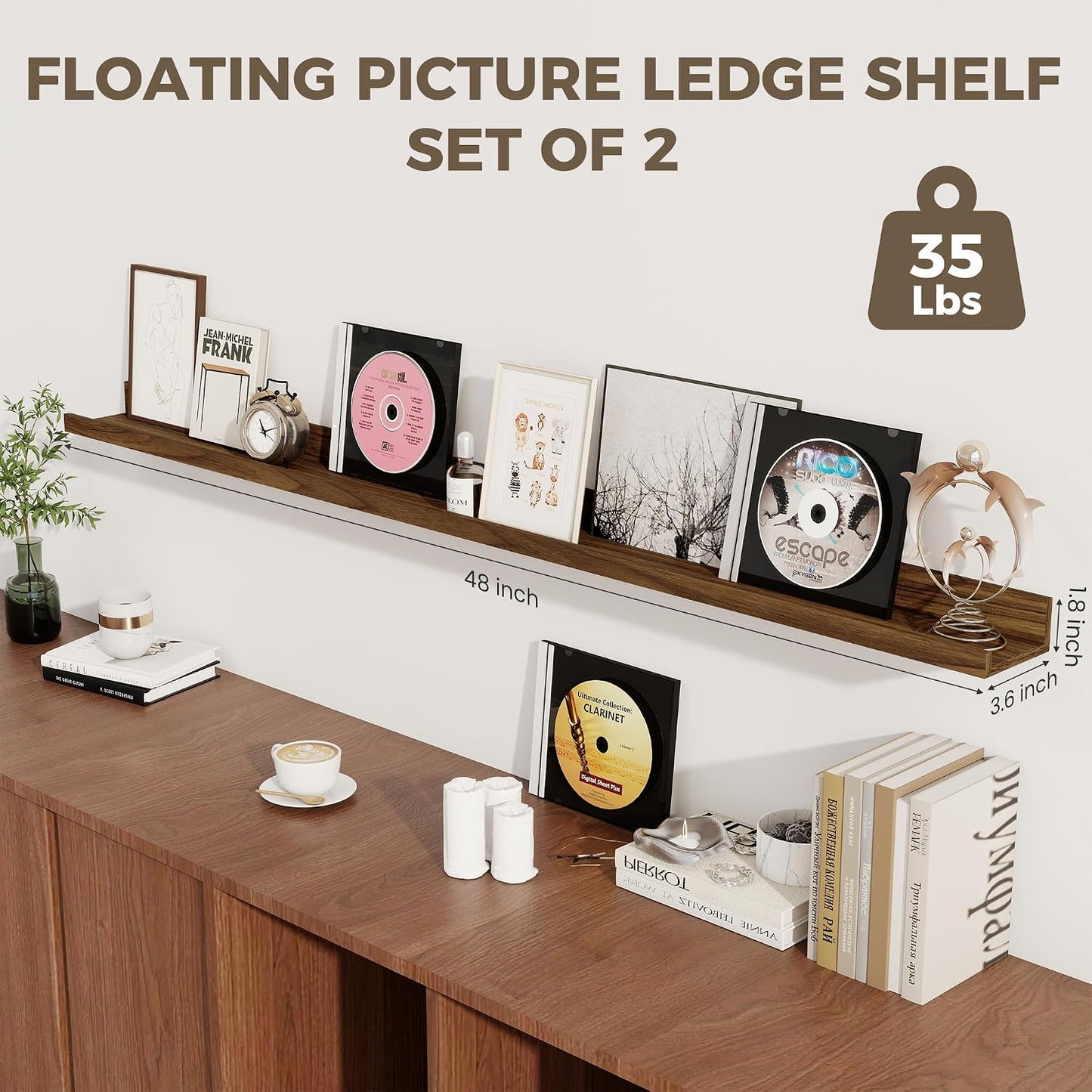 Estantes flotantes 48" para pared de nogal rústico