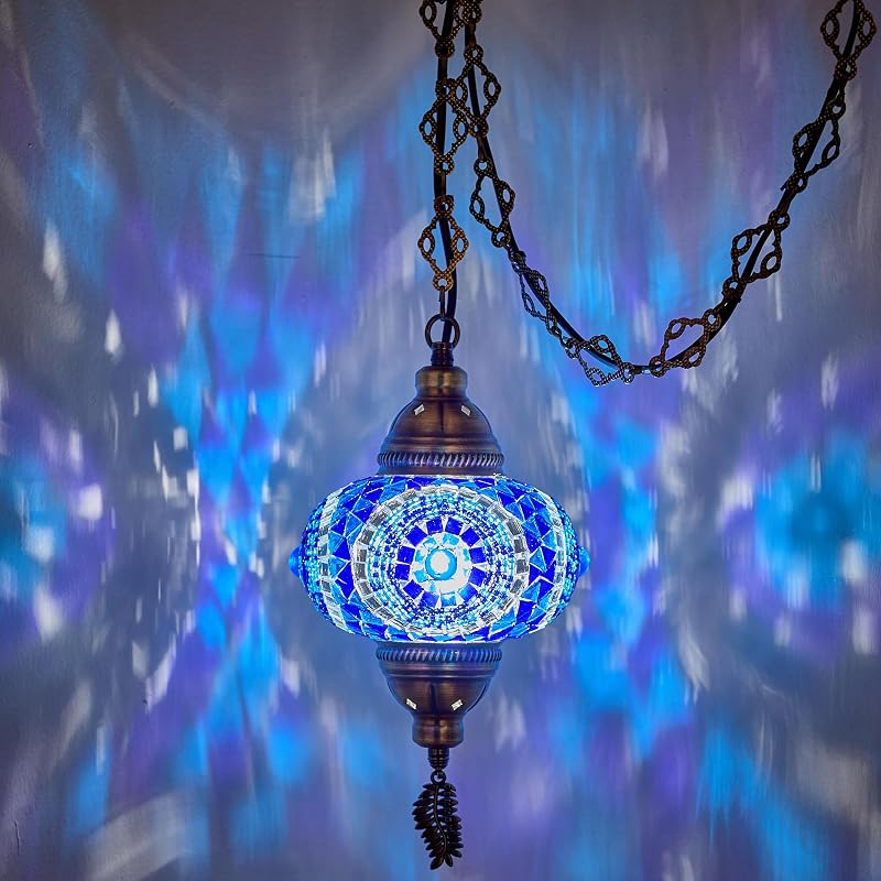 Lámpara colgante enchufable pantalla 6.5" cadena 15ft azul