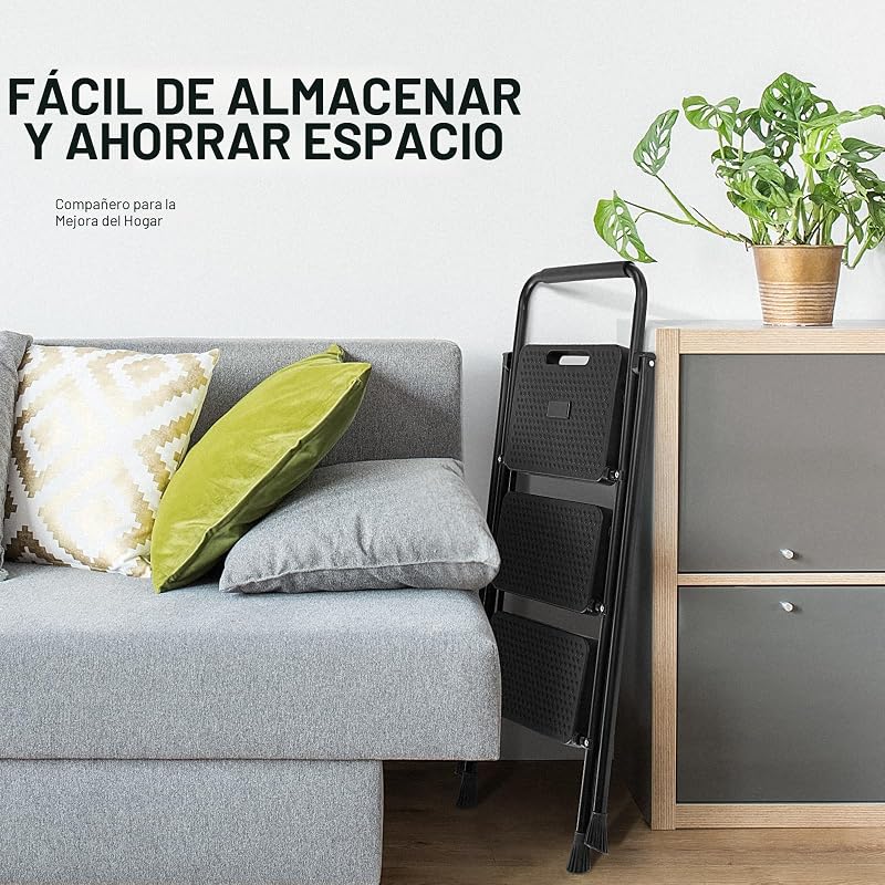 Escalera plegable 3 escalones acero negro 800lb