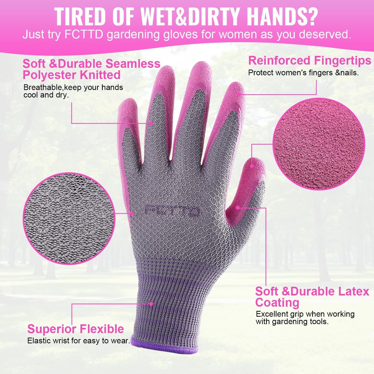 3 Pzas Guantes Jardinería Mujer Revestimiento Goma