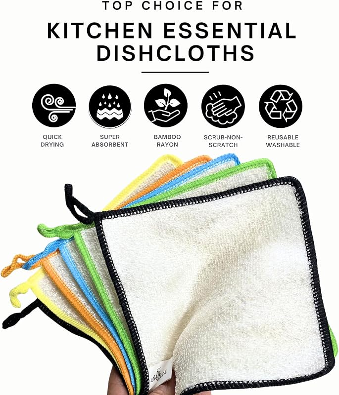 Paños cocina 6x7pulg set 6 rayón bambú antiarañazos
