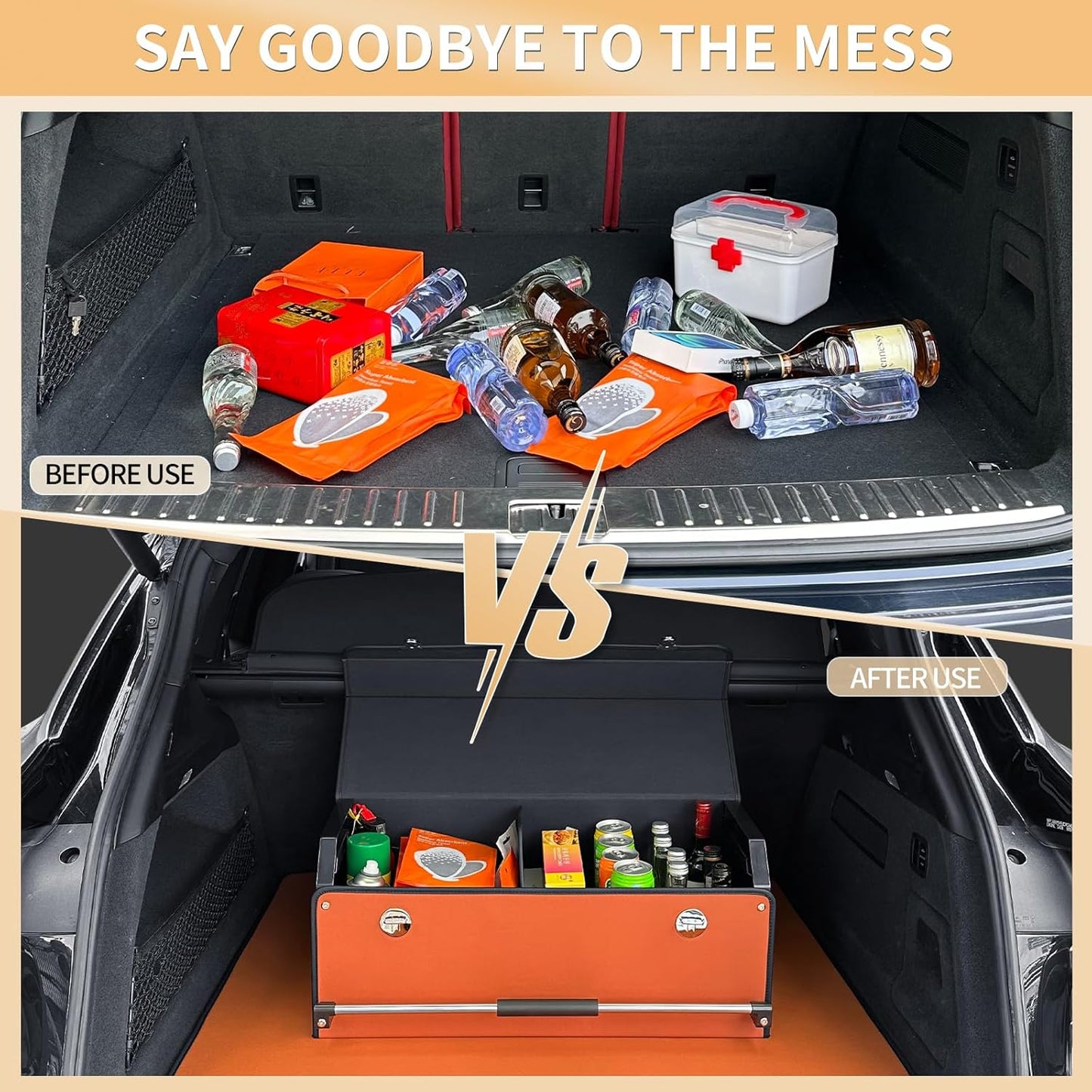 Organiz. maletero SUV cuero plegable 27x11" naranja
