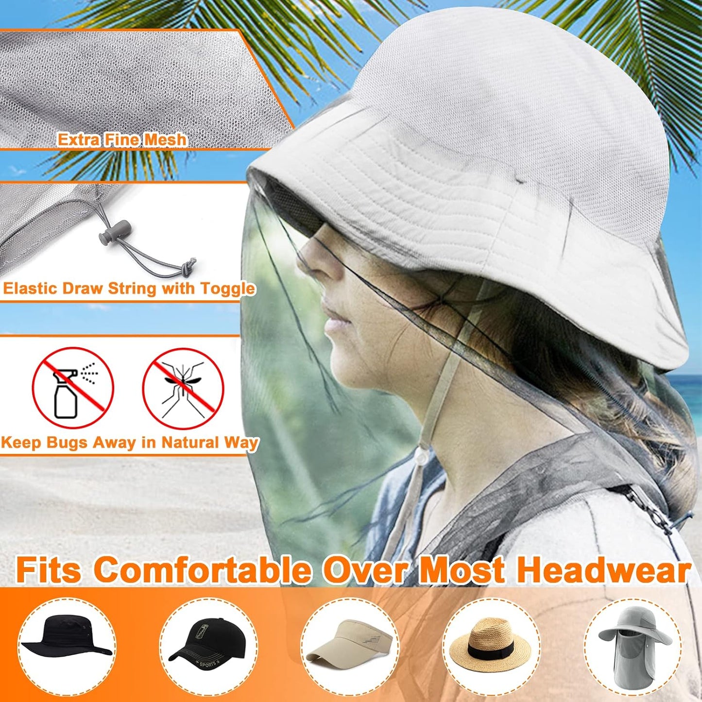 Red malla para cabeza y cuello mosquitos aire libre con bolsa