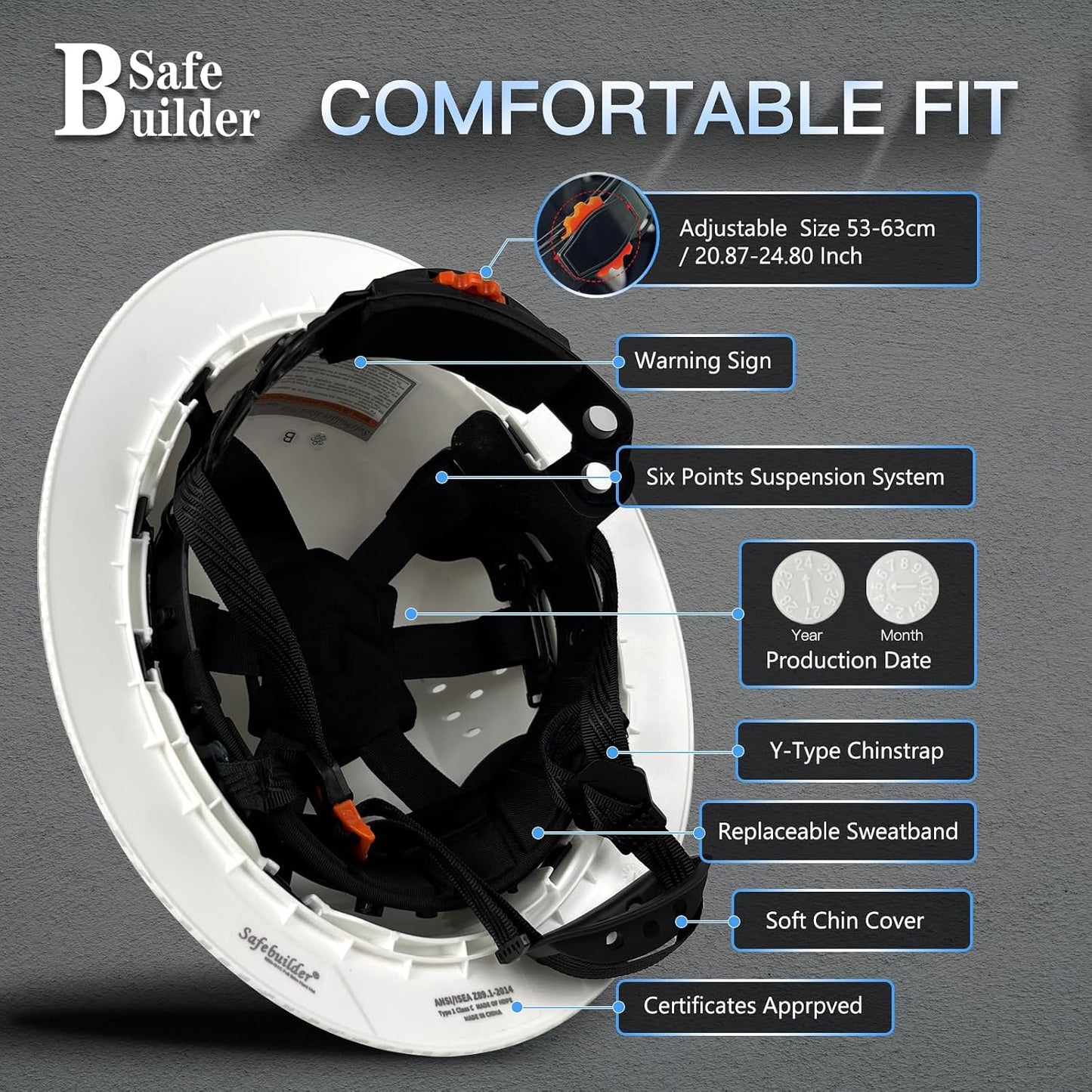 Casco seguridad ala completa HDPE ventilado ANSI Z89.1