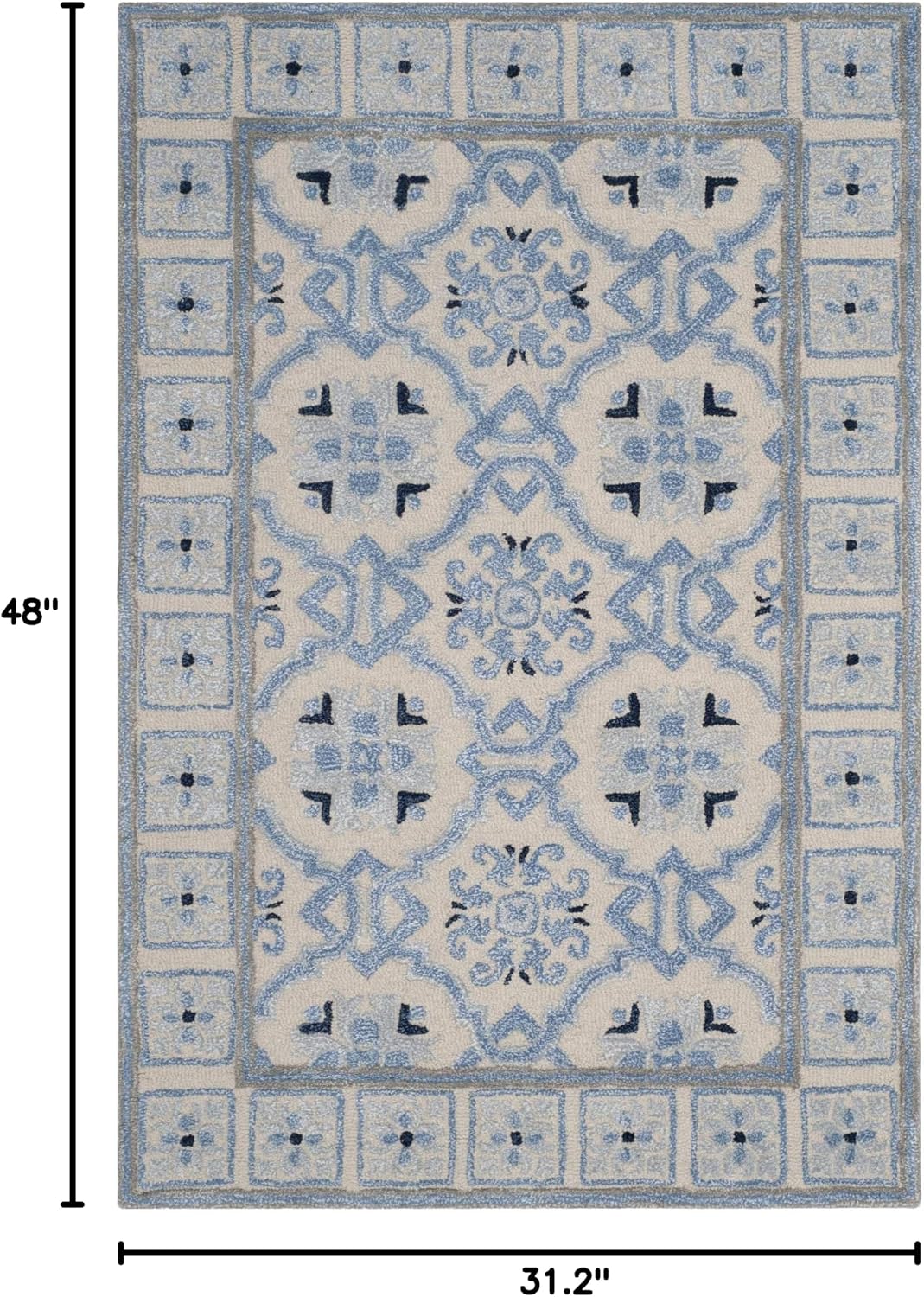 Alfombra Bella Collection 2'6x4' Marfil/Azul hecha a mano