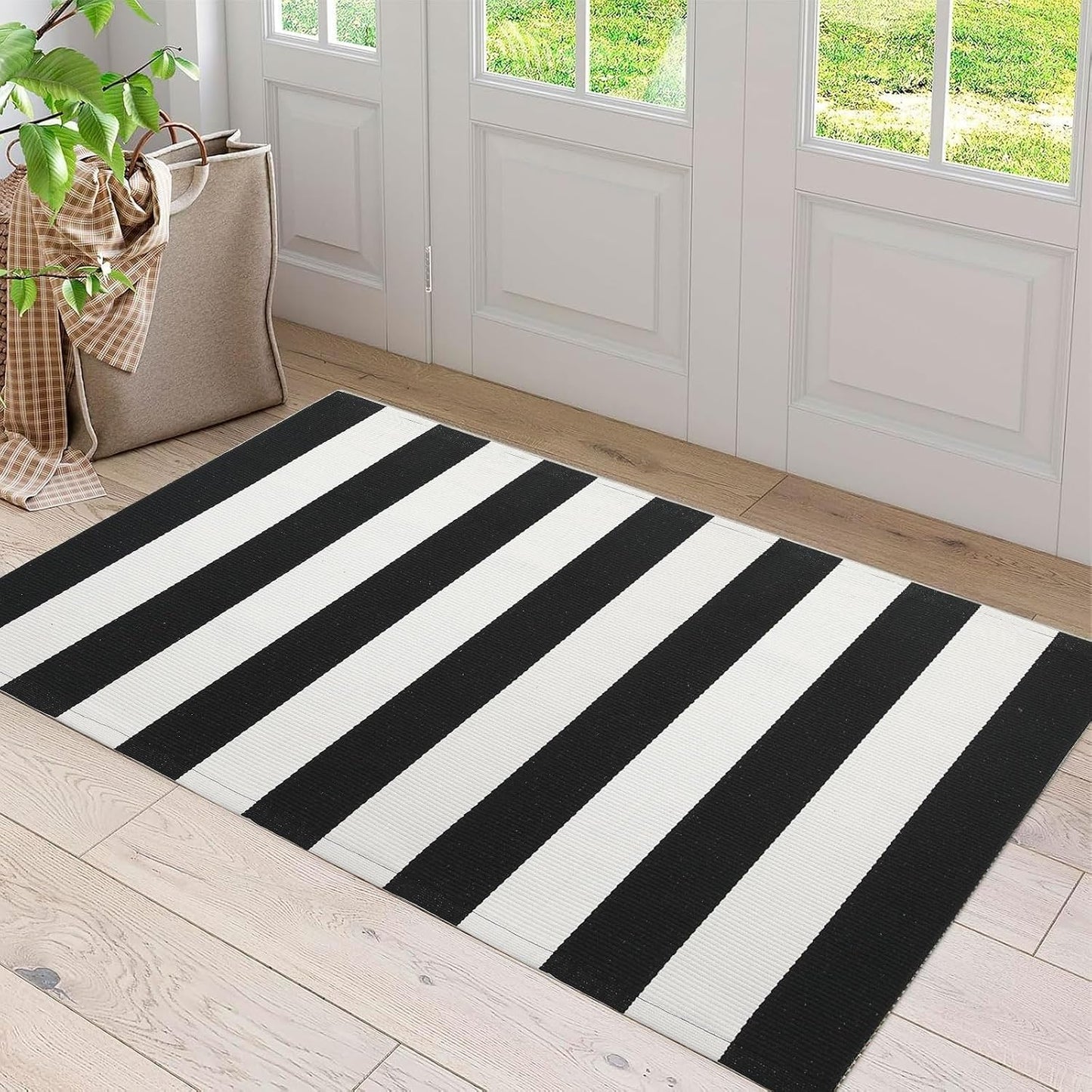 Alfombra rayas blancas y negras puerta exterior 3x5ft