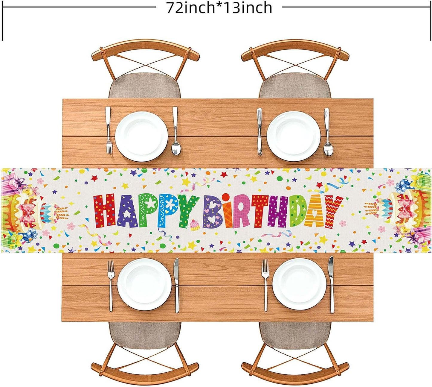 Camino Mesa Cumpleaños Pastel Regalos Confeti 72x13pulg Blanco