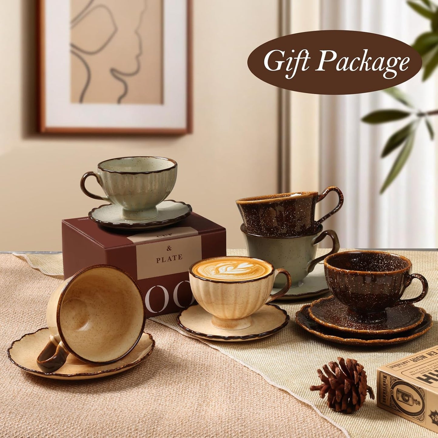 Taza y platillo cerámica para café té expreso 6oz cian