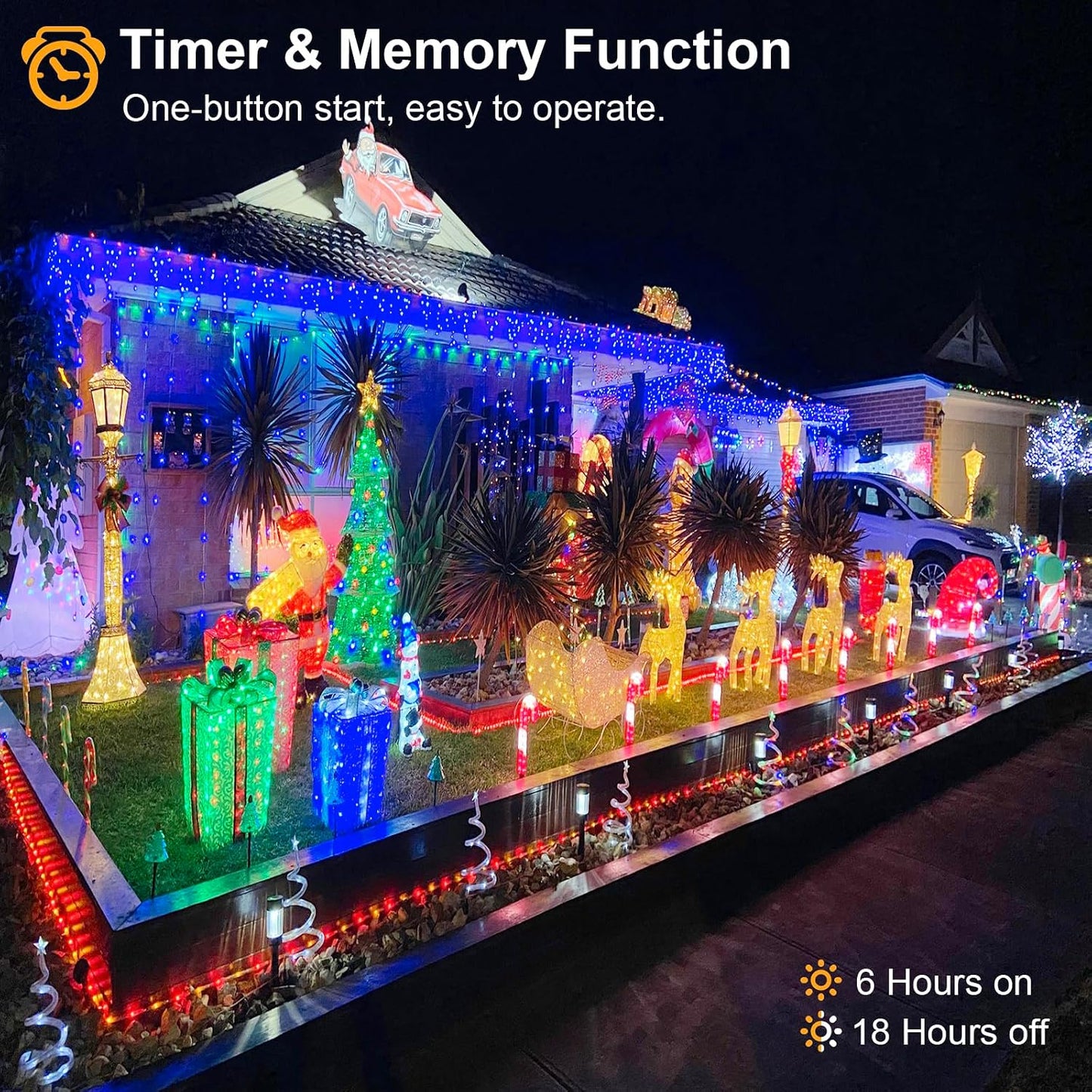 Luces Navidad carámbano 33ft 400 LED 8 modos impermeable azul