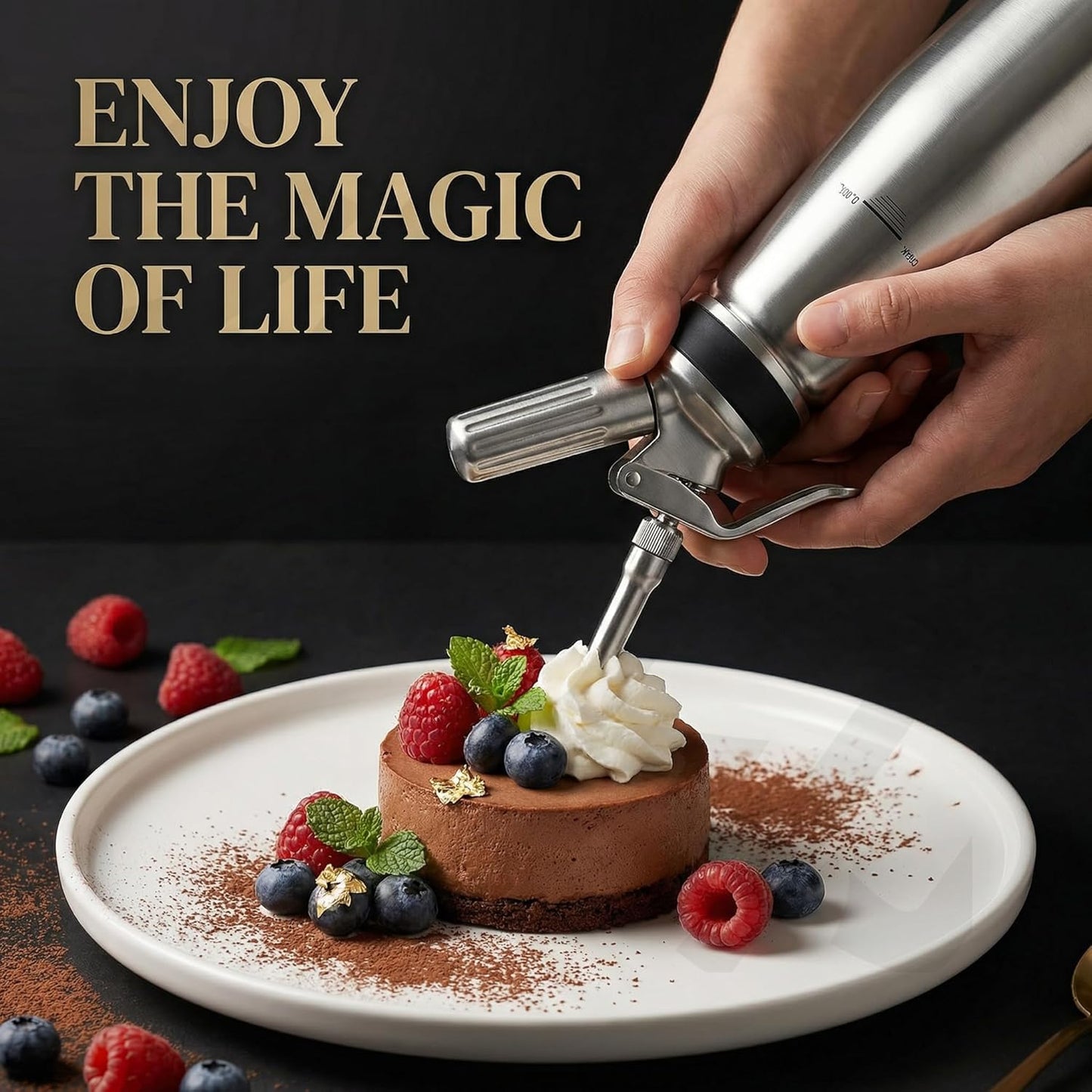 Dispensador crema batida acero inox 16.9oz con cartuchos N2O