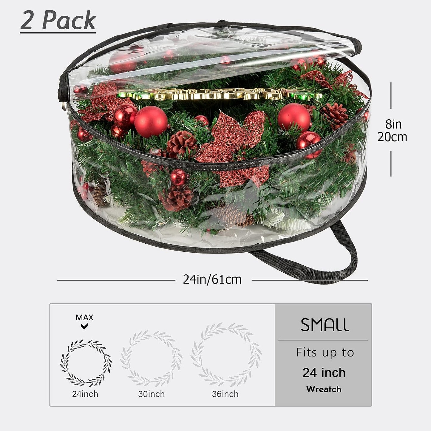 Bolsa almacenamiento transparente 24" con asa 2uds
