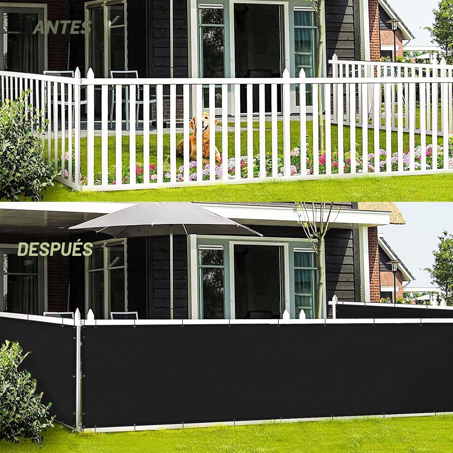 Pantalla privacidad balcón 3x10ft negro UV resistente